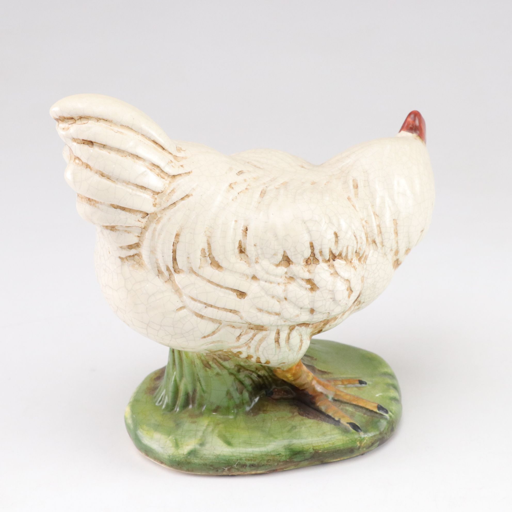 Hand-Painted Majolica Style Crackle Ceramic Farmhouse Roosters