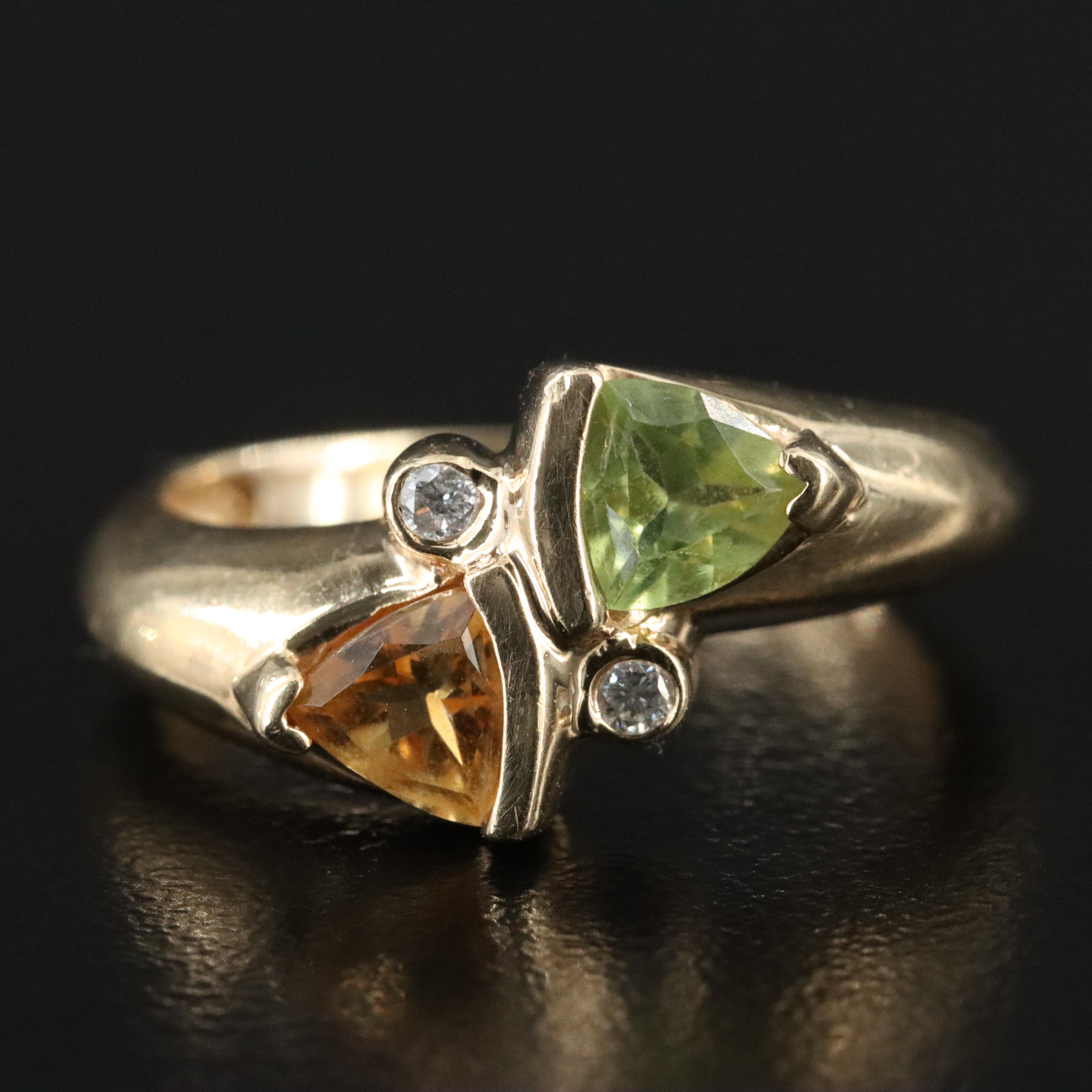 14K Citrine and Peridot Ring with Diamond Accents