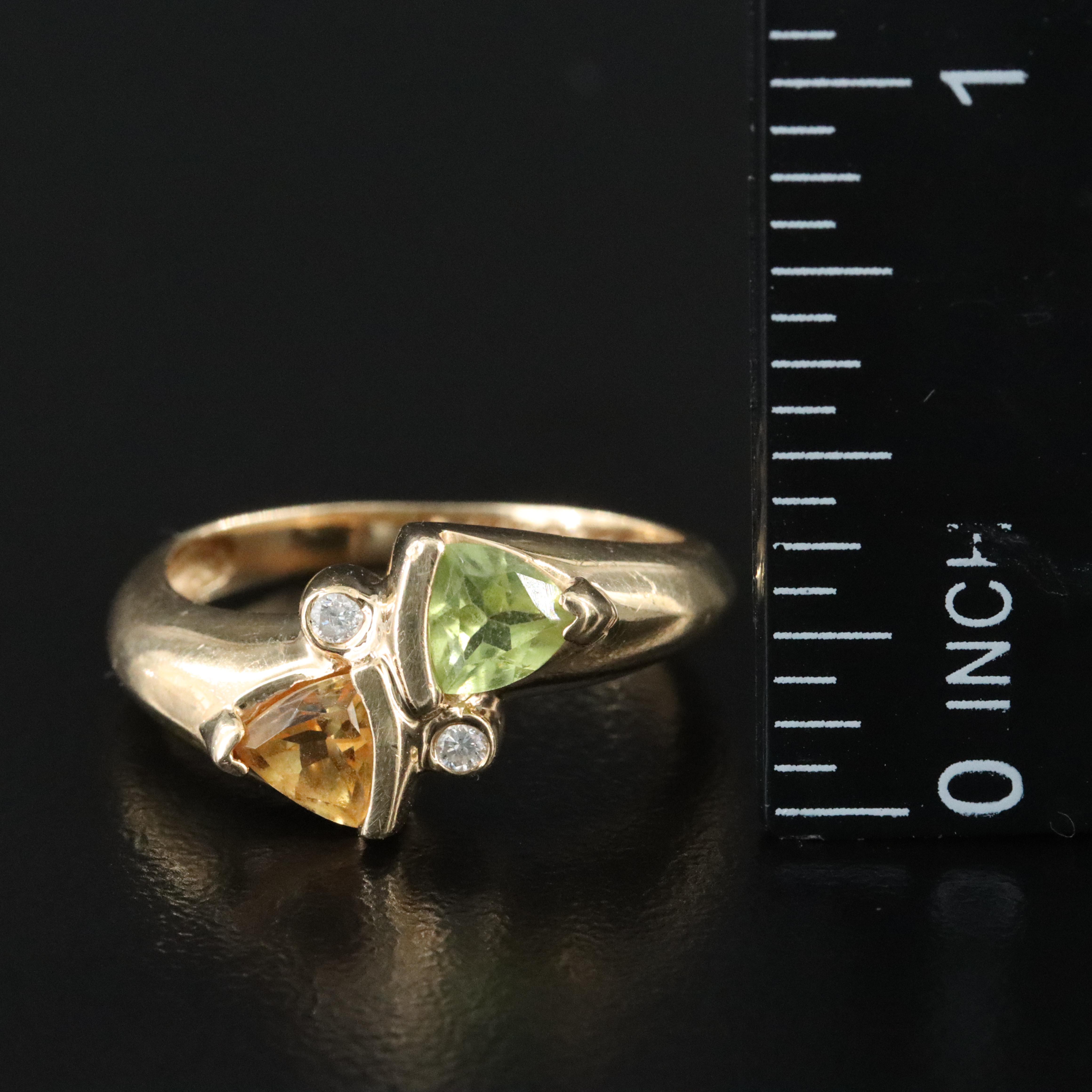 14K Citrine and Peridot Ring with Diamond Accents