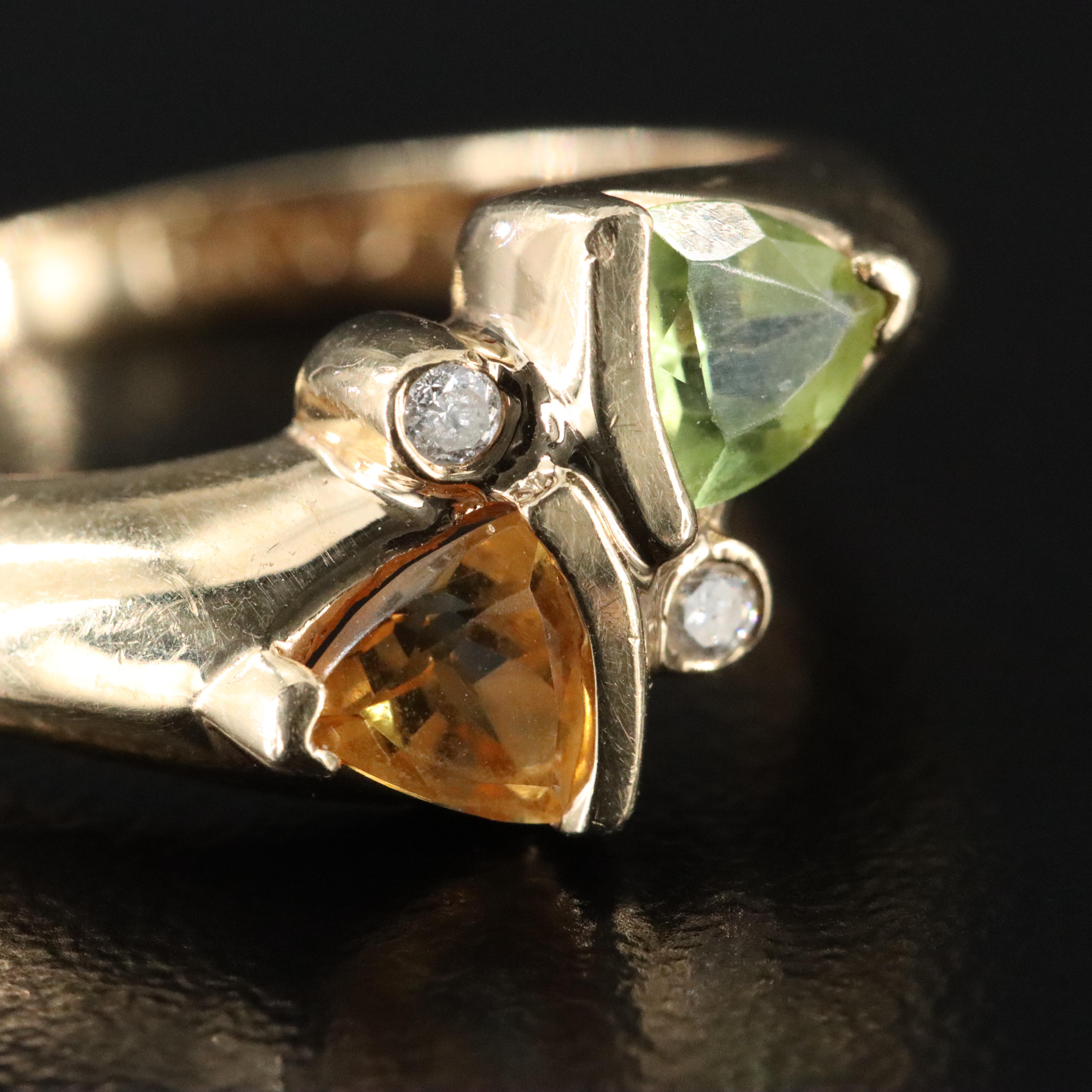 14K Citrine and Peridot Ring with Diamond Accents