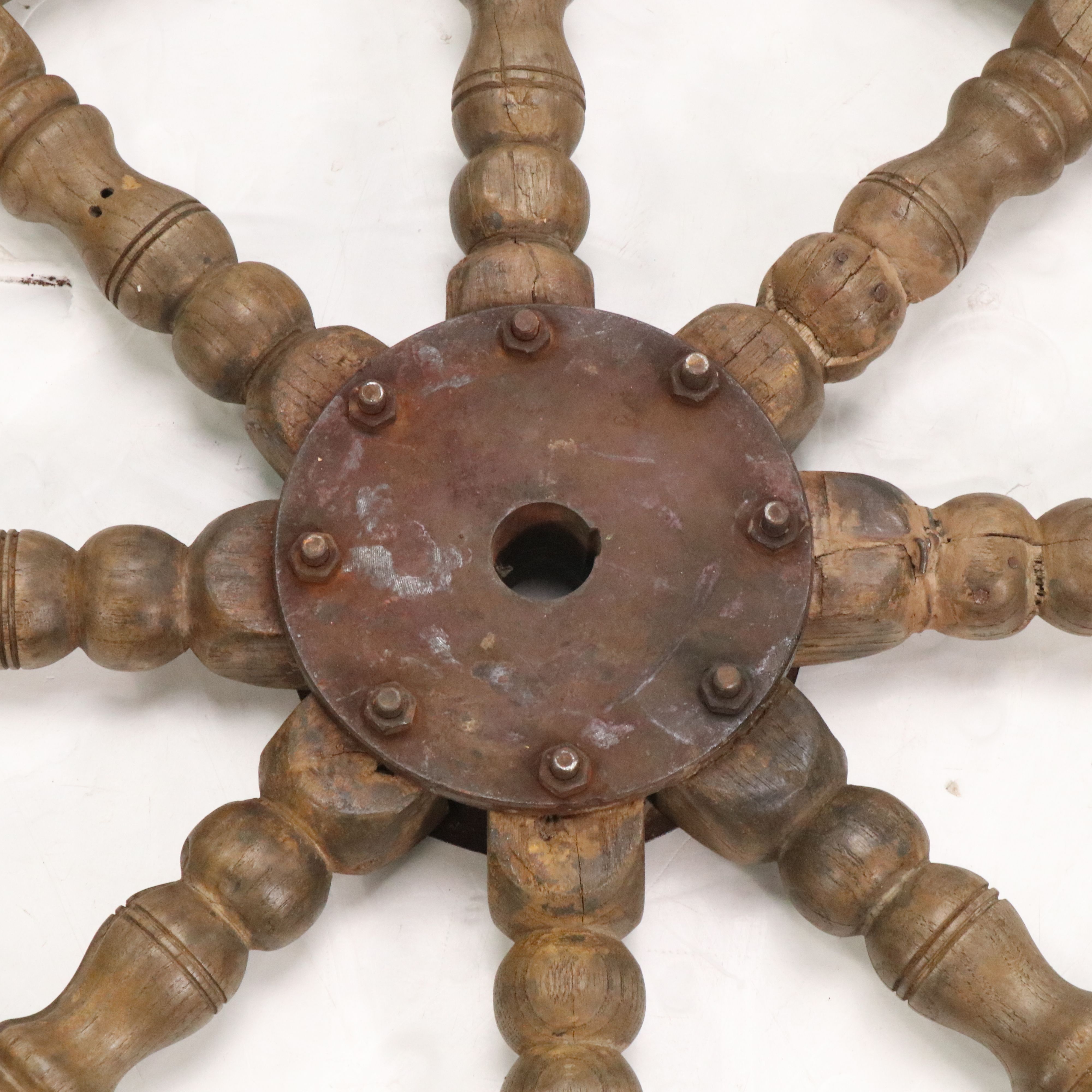 Decorative Metal-Bound Wood Ship's Wheel