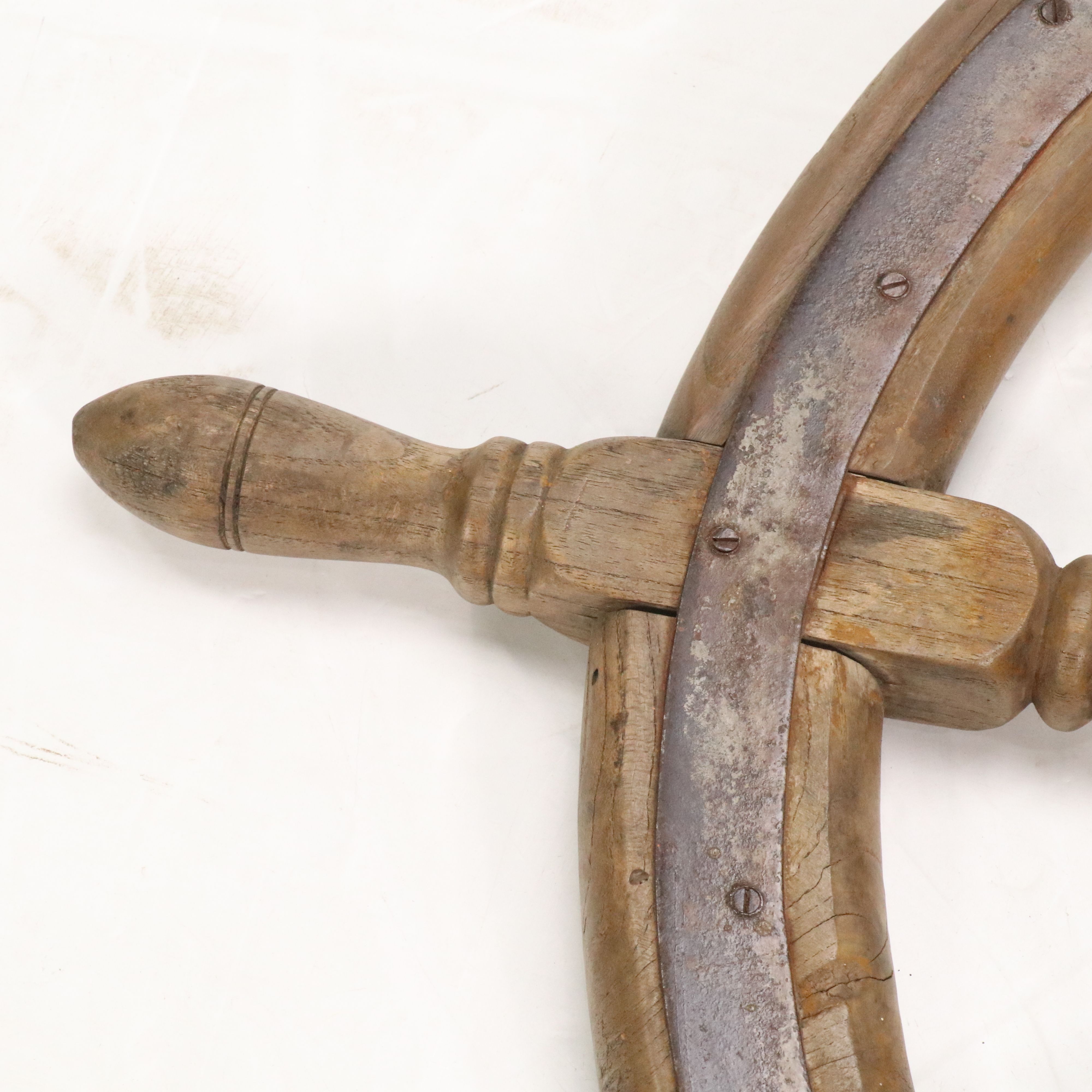 Decorative Metal-Bound Wood Ship's Wheel