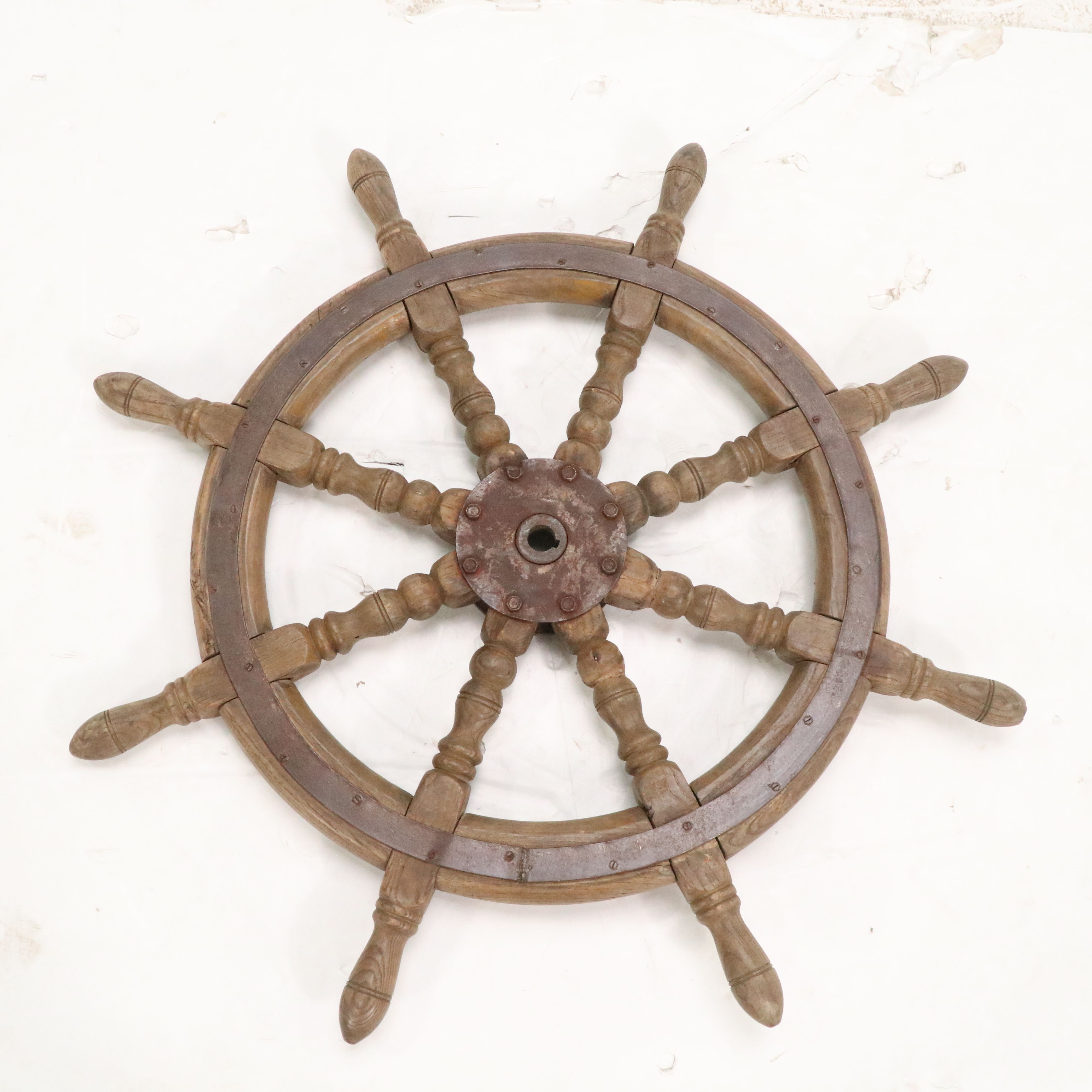 Decorative Metal-Bound Wood Ship's Wheel