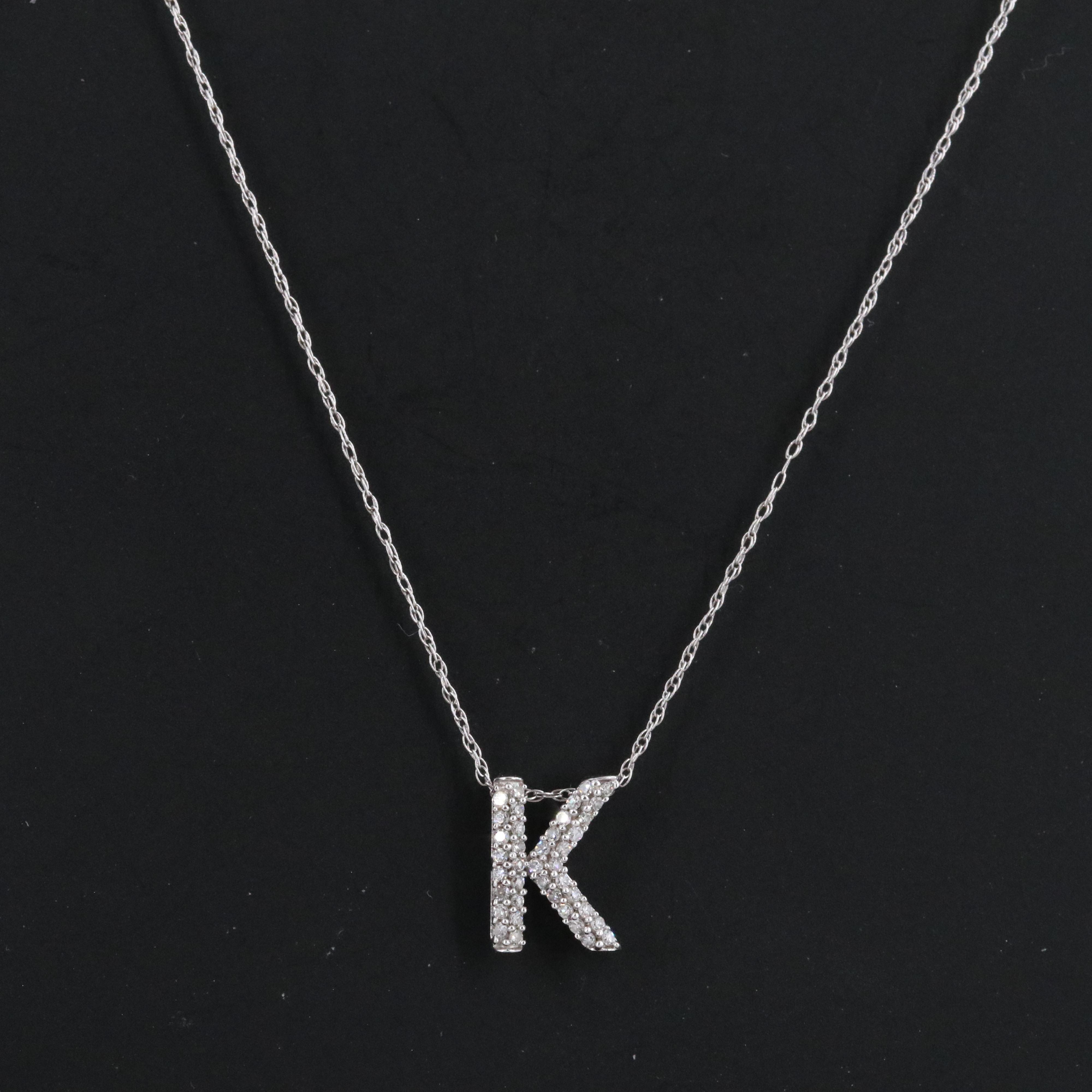 10K 0.19 CTW Diamond Initial Pendant Necklace