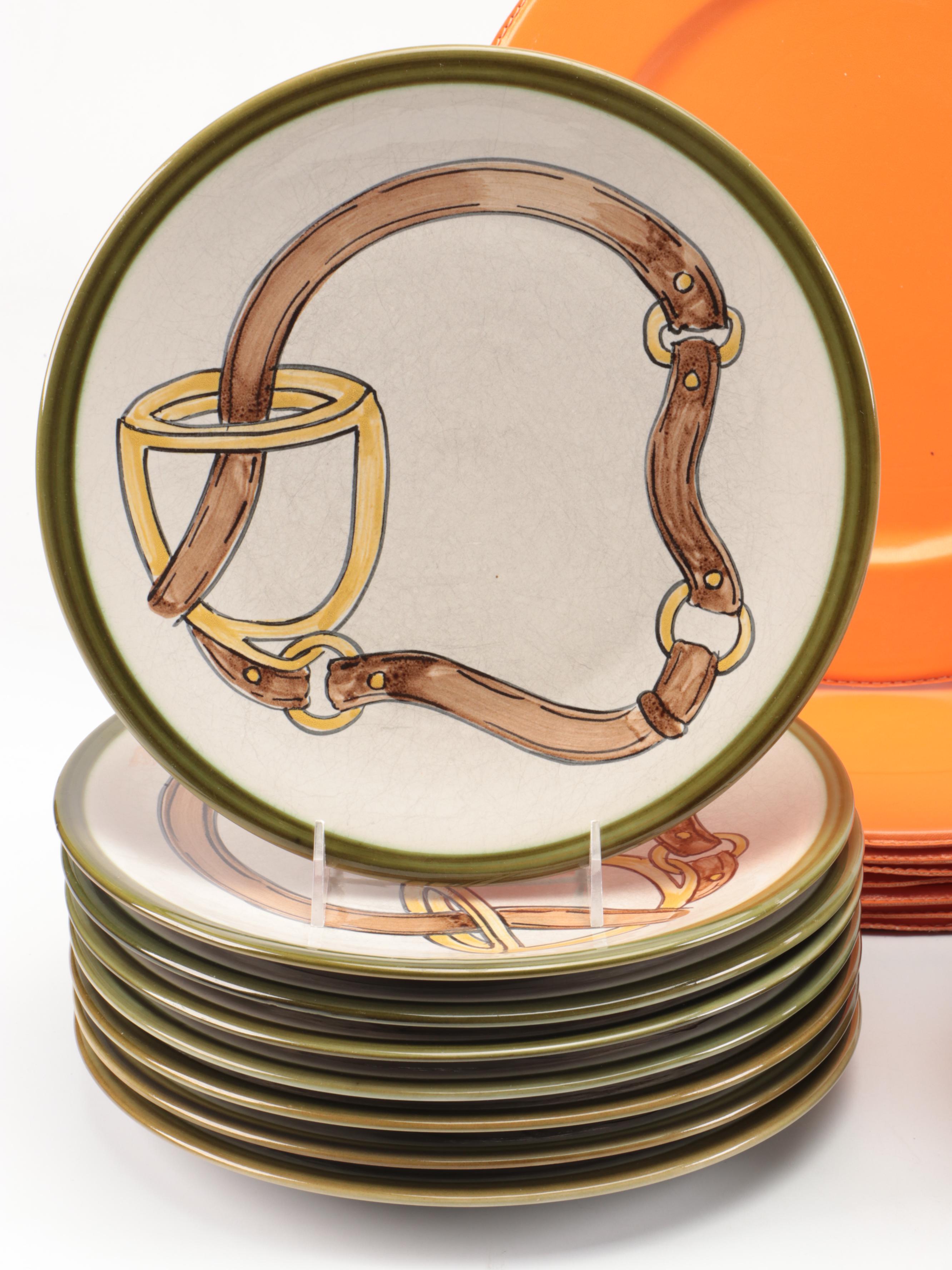 Louisville Stoneware Equestrian Salad and Dinner Plates with Zodax Chargers
