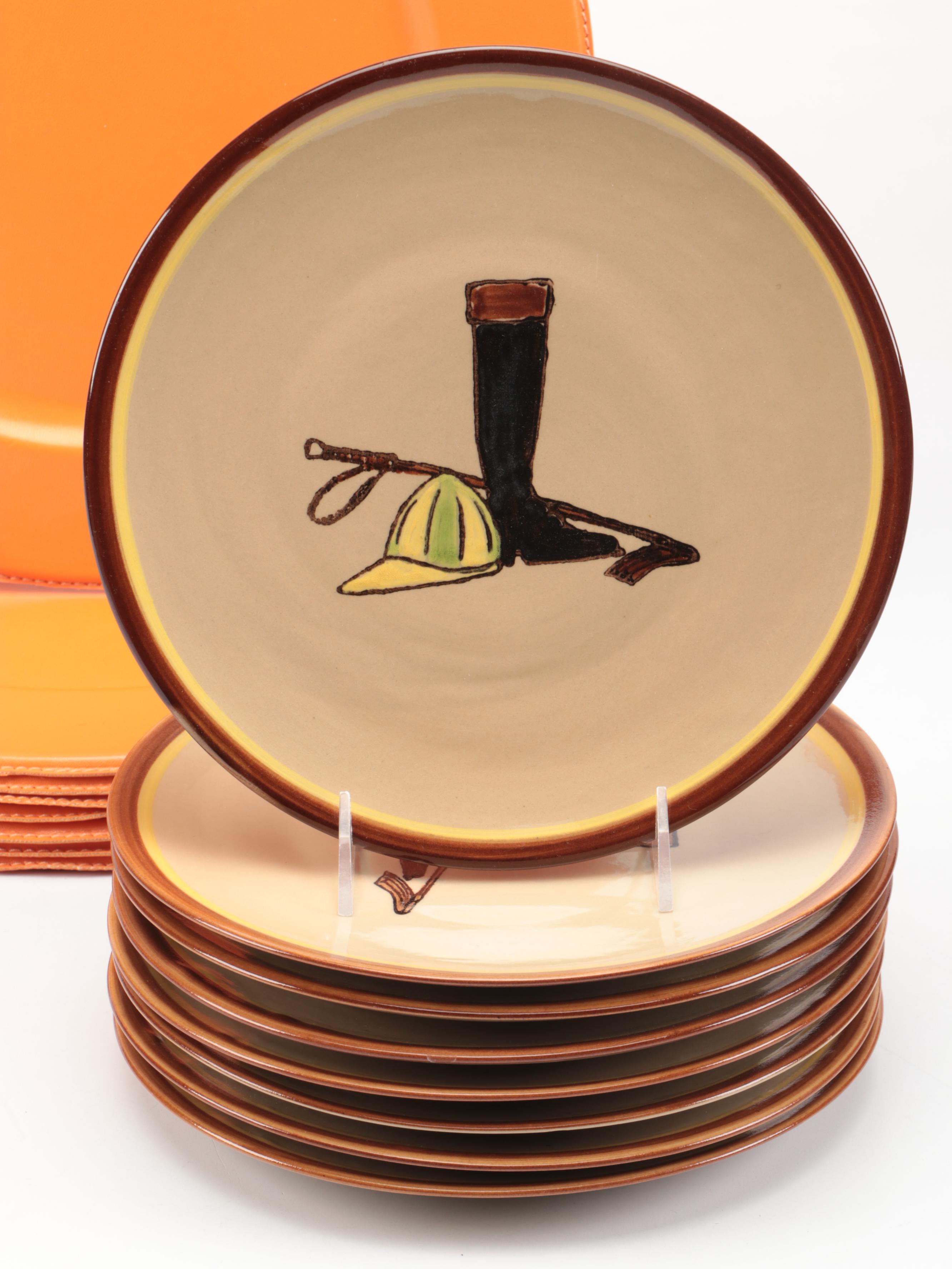 Louisville Stoneware Equestrian Salad and Dinner Plates with Zodax Chargers