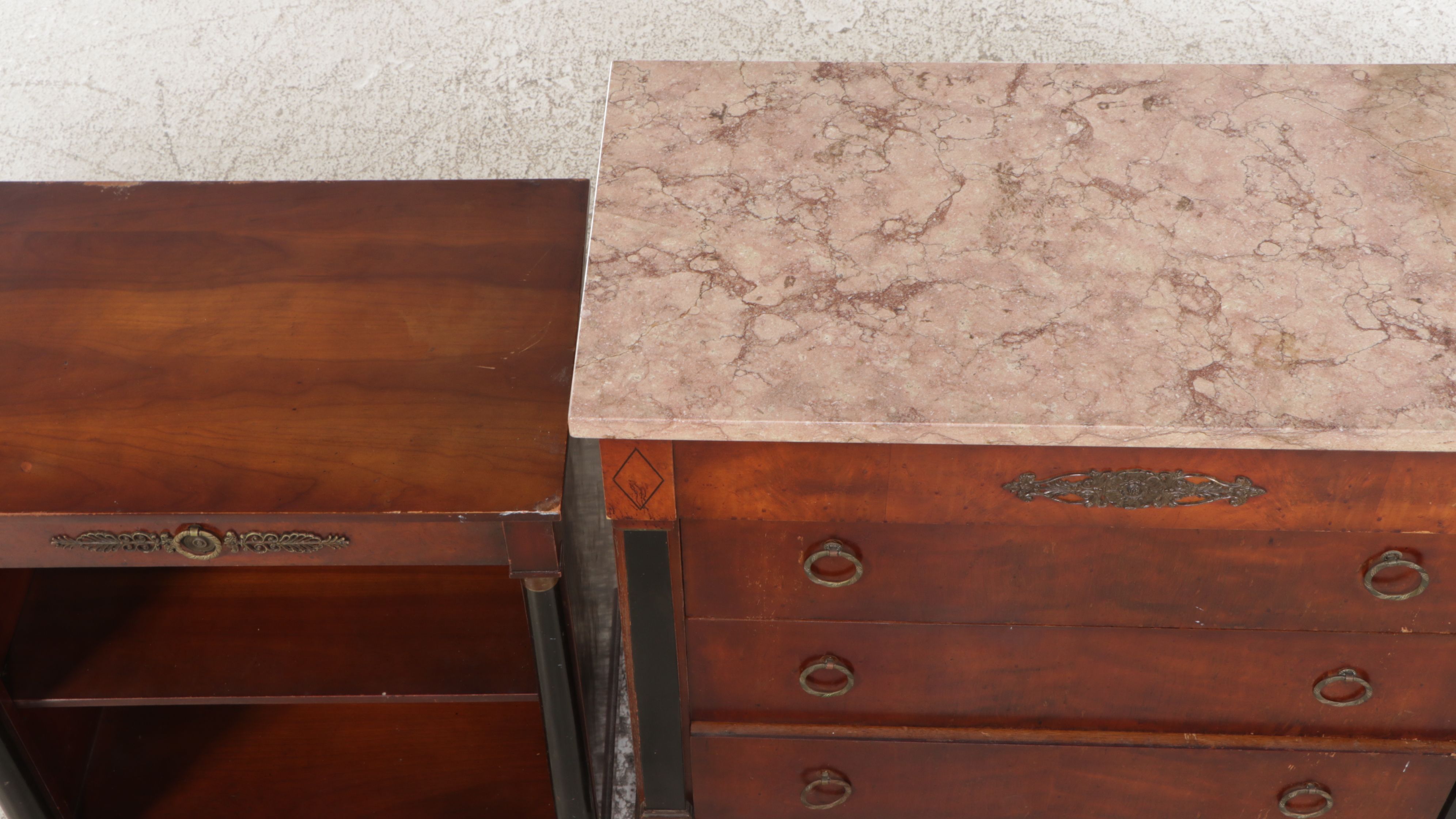 Empire Style Mahogany Washstand with Marble Top and Nightstand