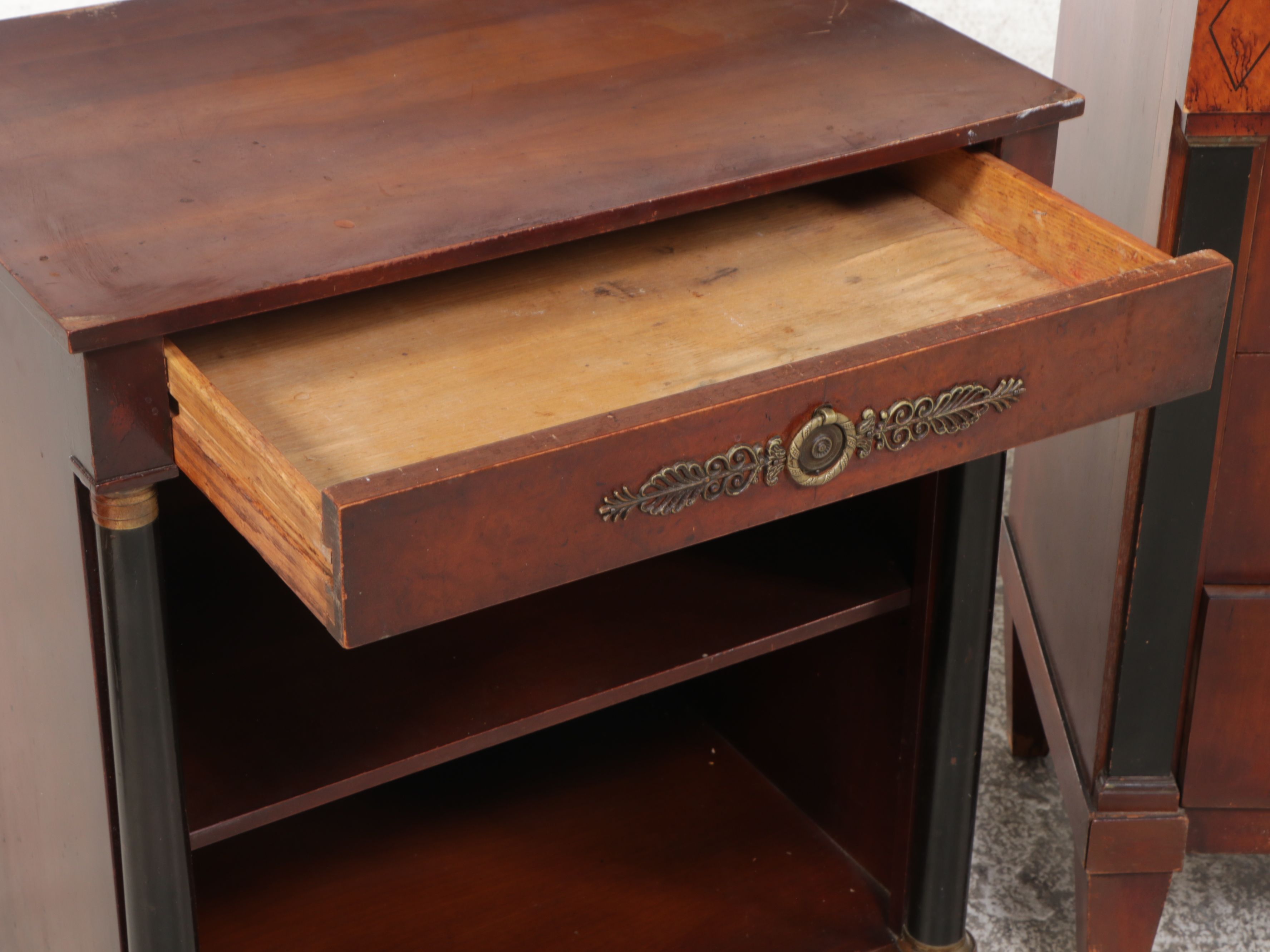 Empire Style Mahogany Washstand with Marble Top and Nightstand