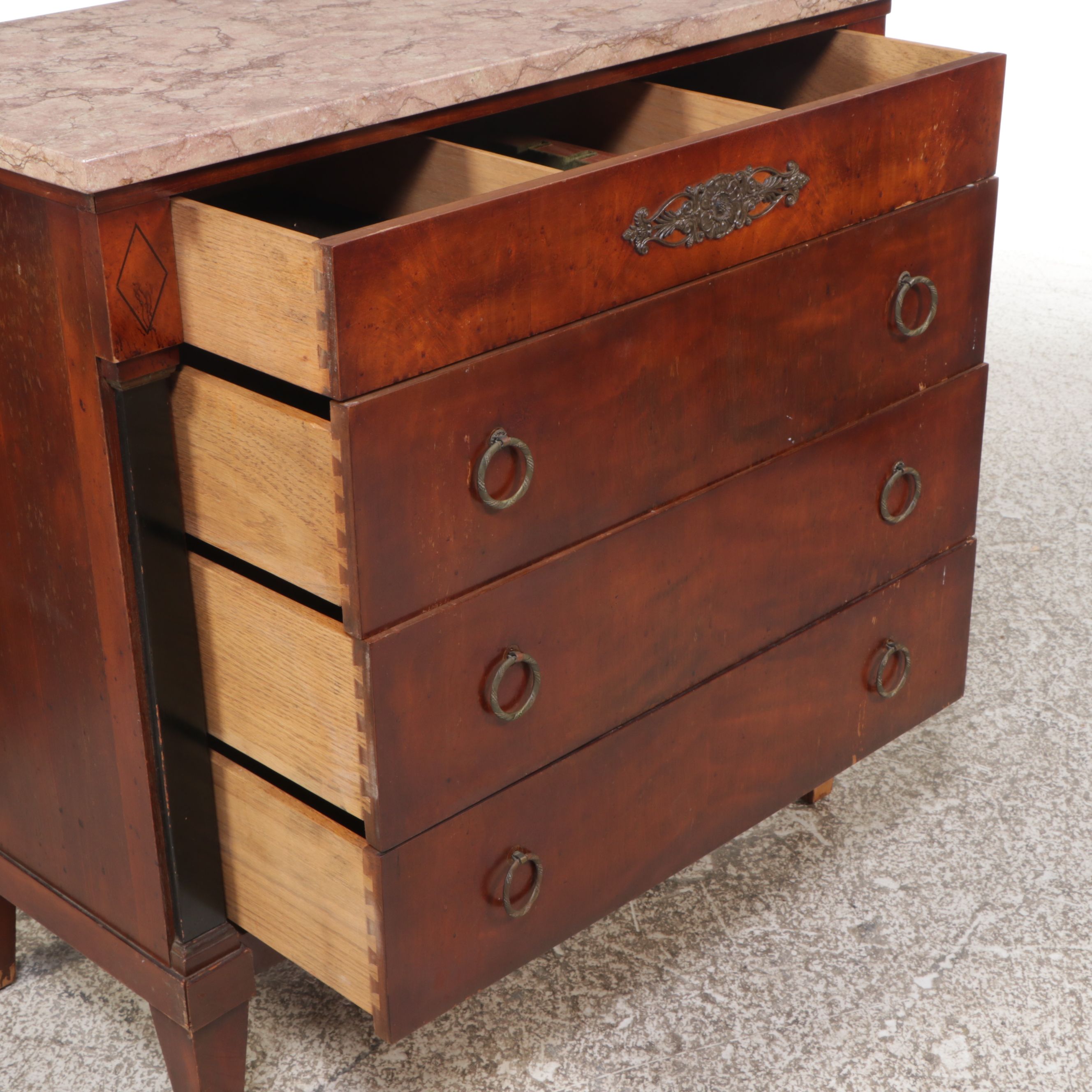 Empire Style Mahogany Washstand with Marble Top and Nightstand
