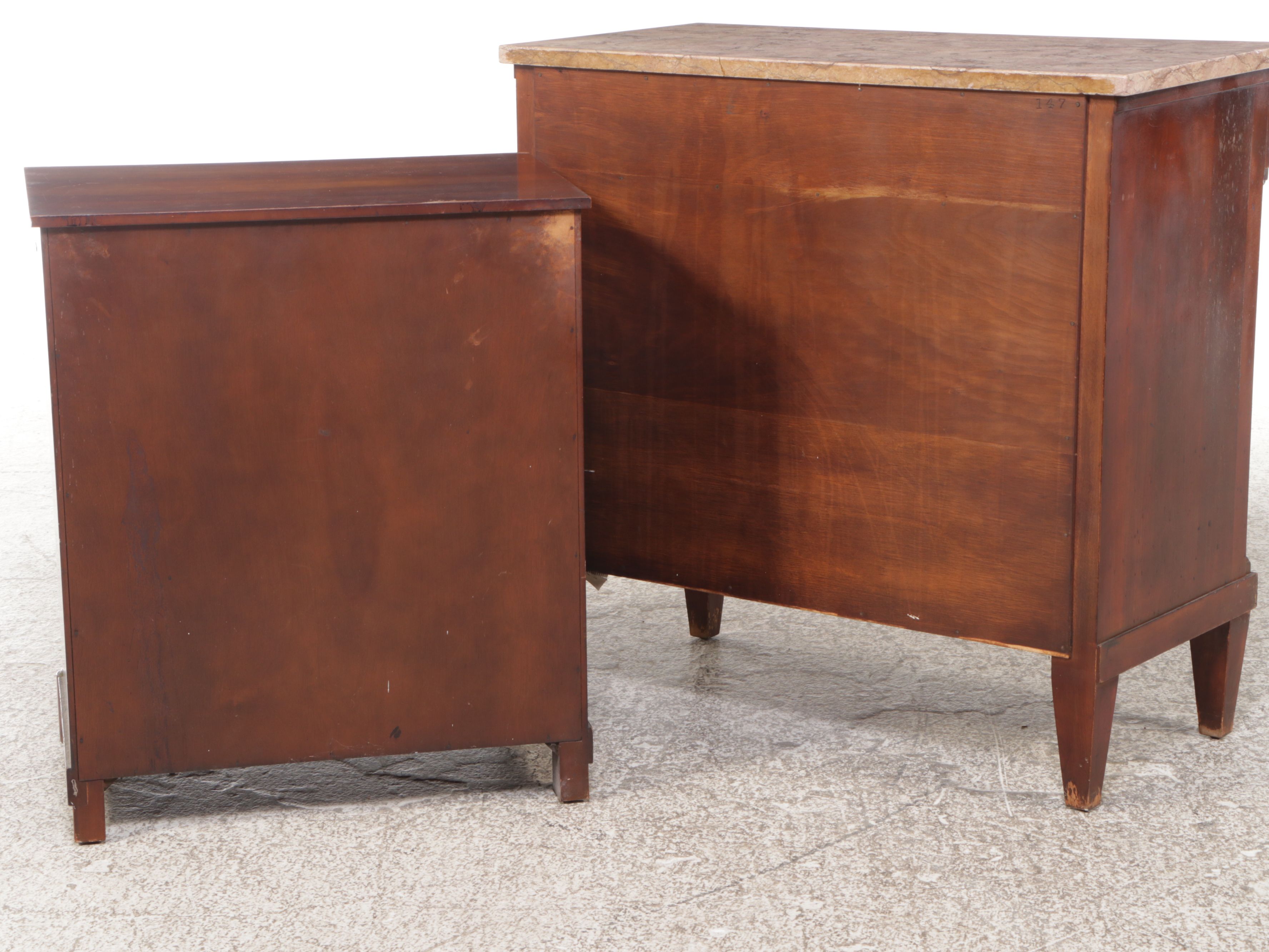 Empire Style Mahogany Washstand with Marble Top and Nightstand