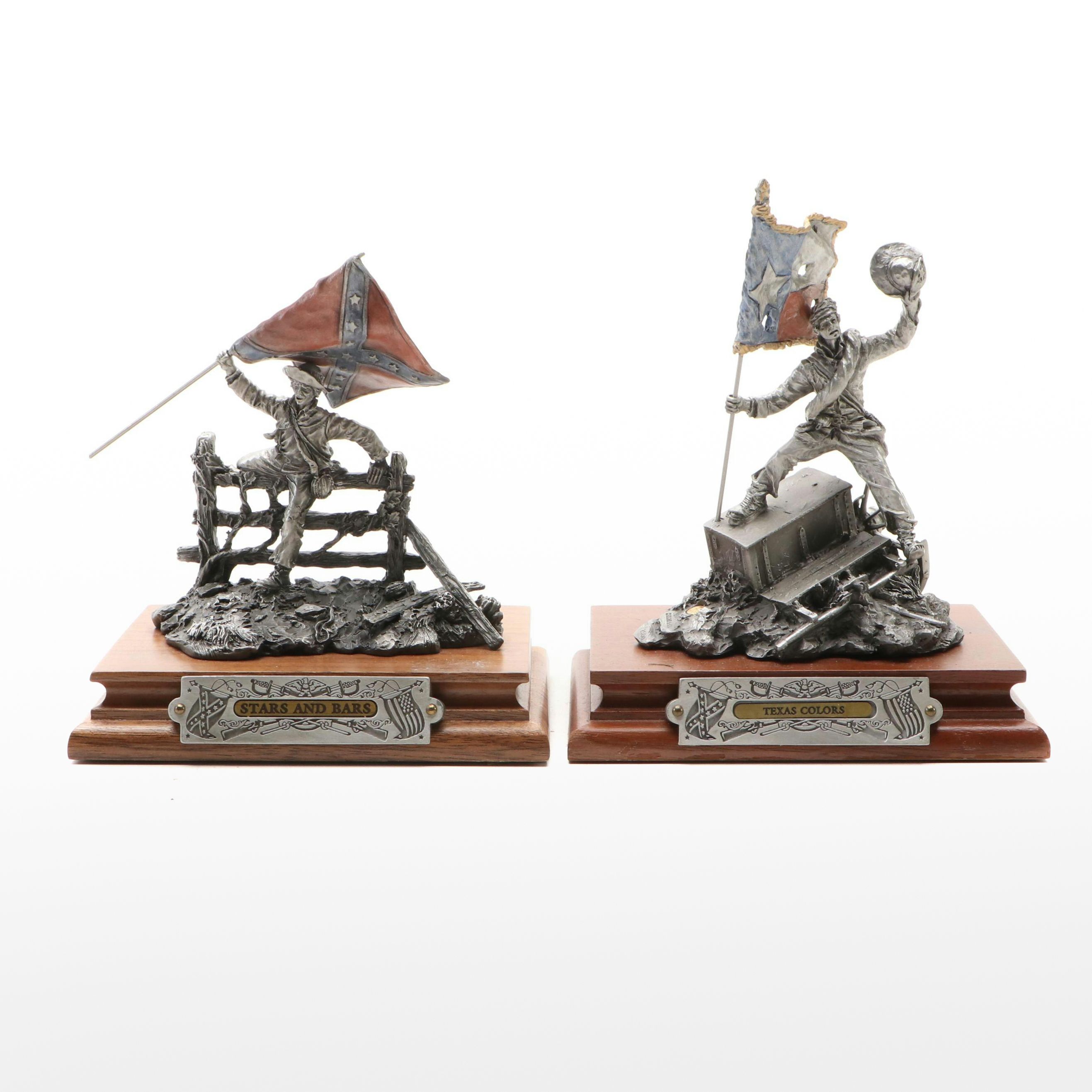 "Stars and Bars" with "Texas Colors" Civil War Pewter Statues After F. J. Barnum