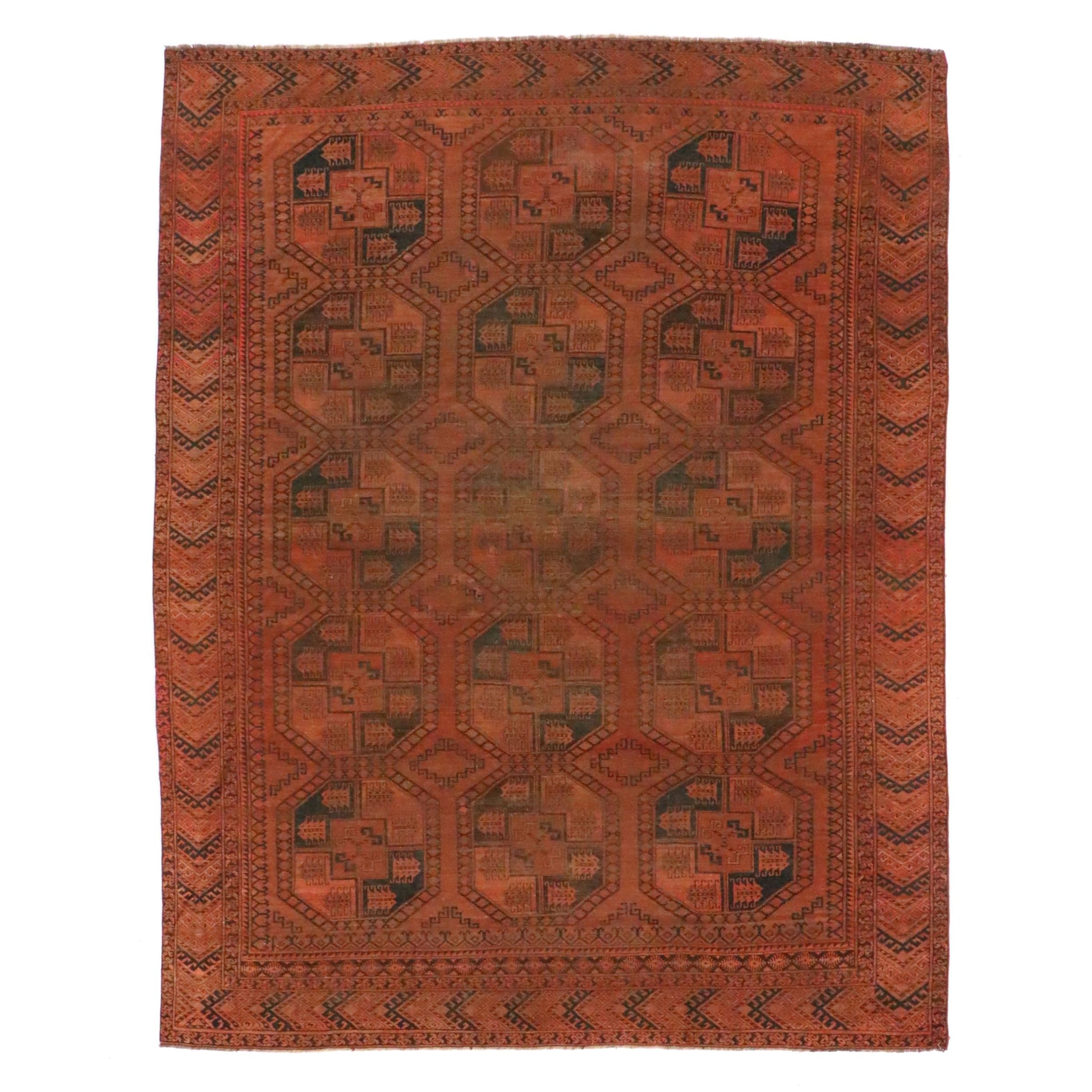 10'8 x 13'7 Hand-Knotted Afghan Turkmen Room-Sized Rug