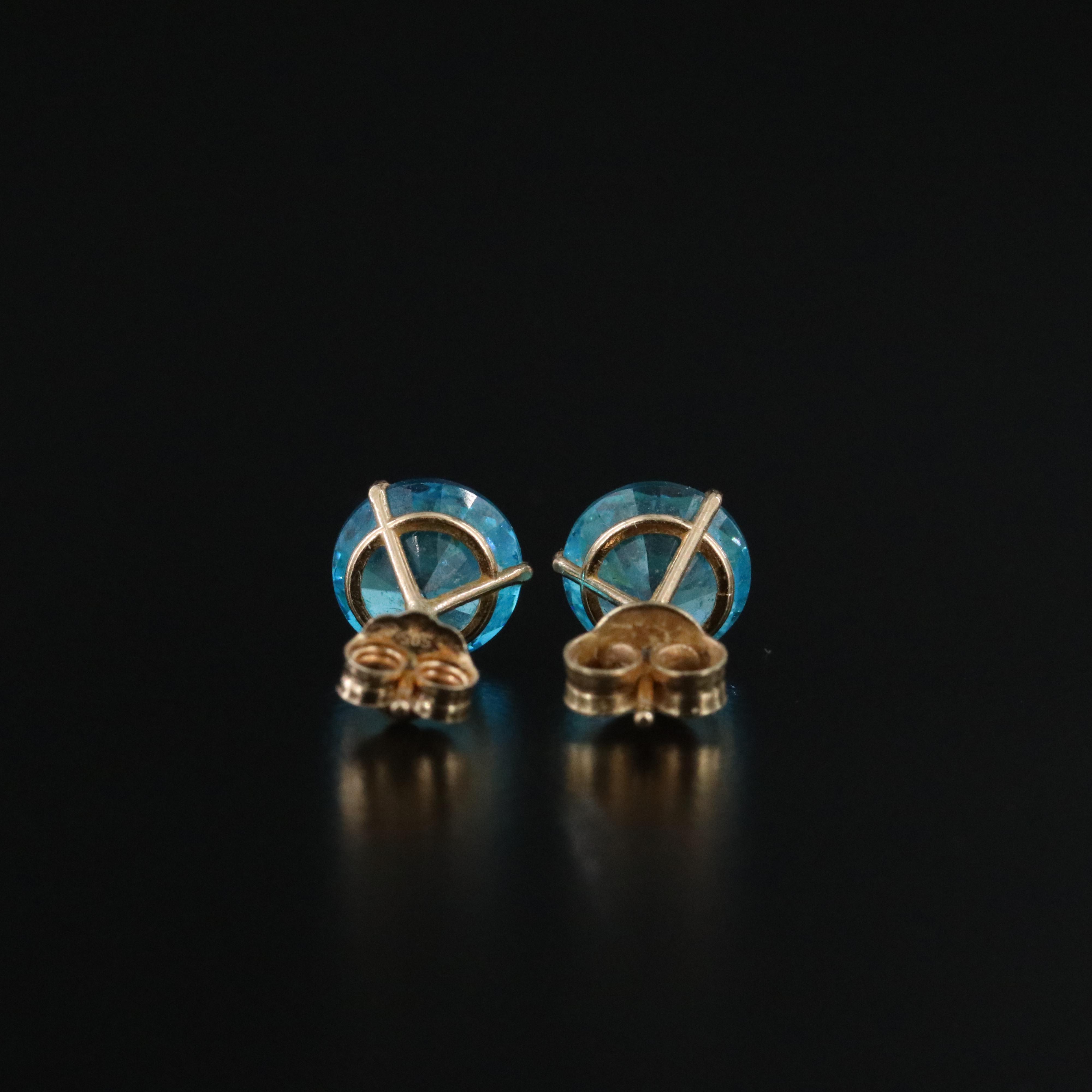 14K CZ Solitaire Stud Earrings