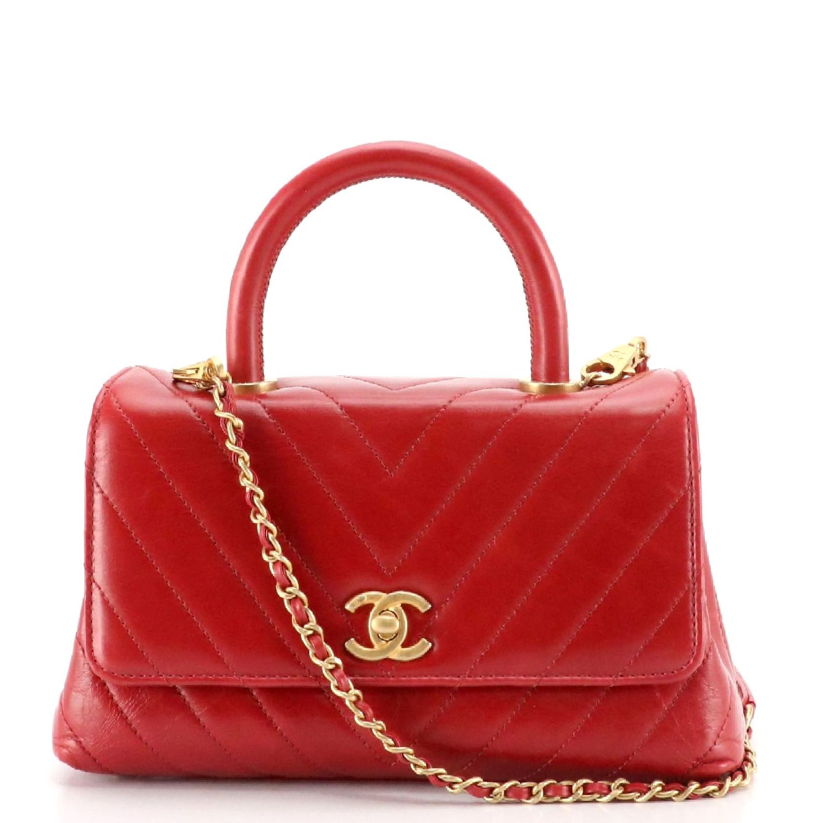 Chanel Two-Way Flap Bag in Red Crinkled Calfskin Leather