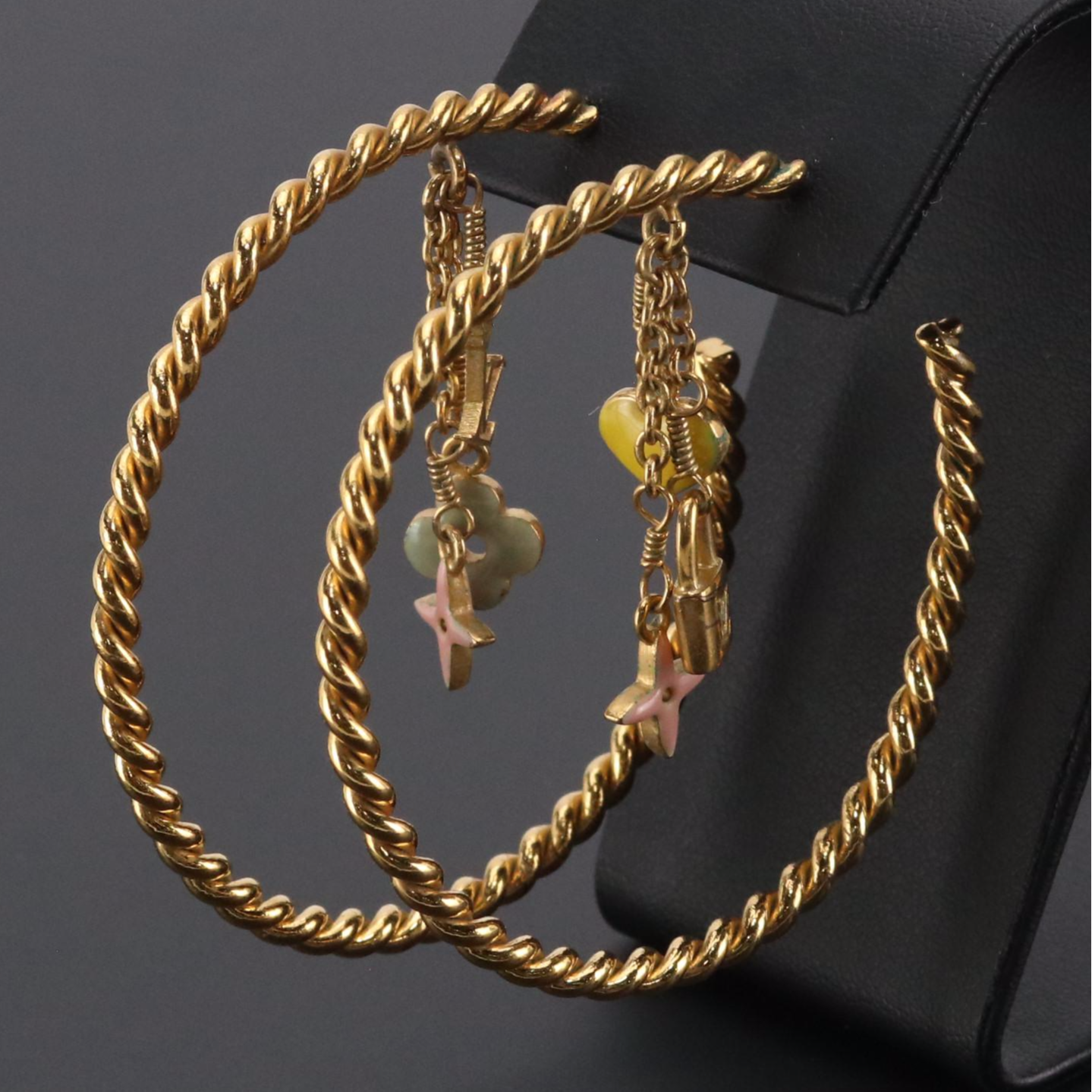 Louis Vuitton Creole Sweet Hoop Earrings with Dangling Enamel Charms