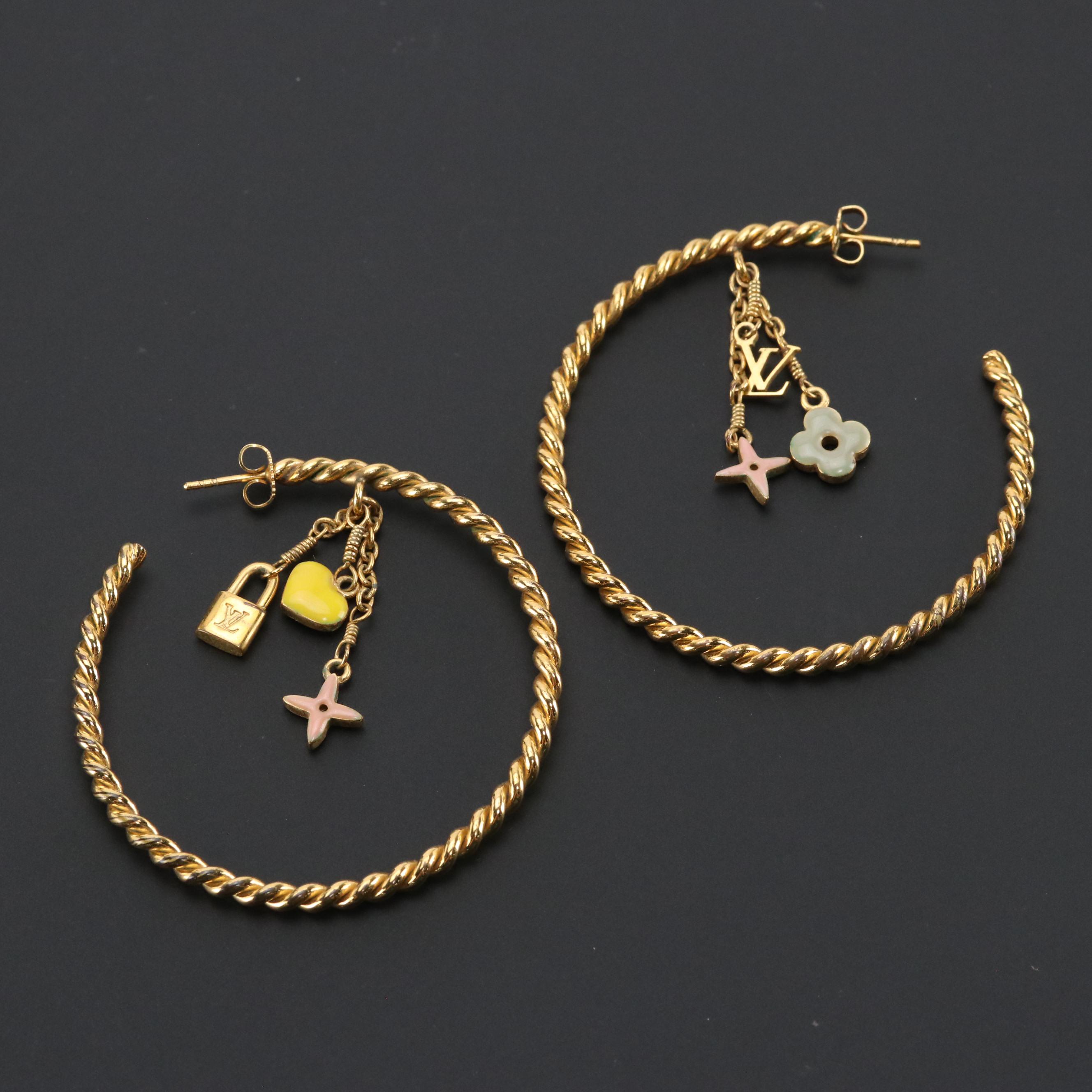 Louis Vuitton Creole Sweet Hoop Earrings with Dangling Enamel Charms