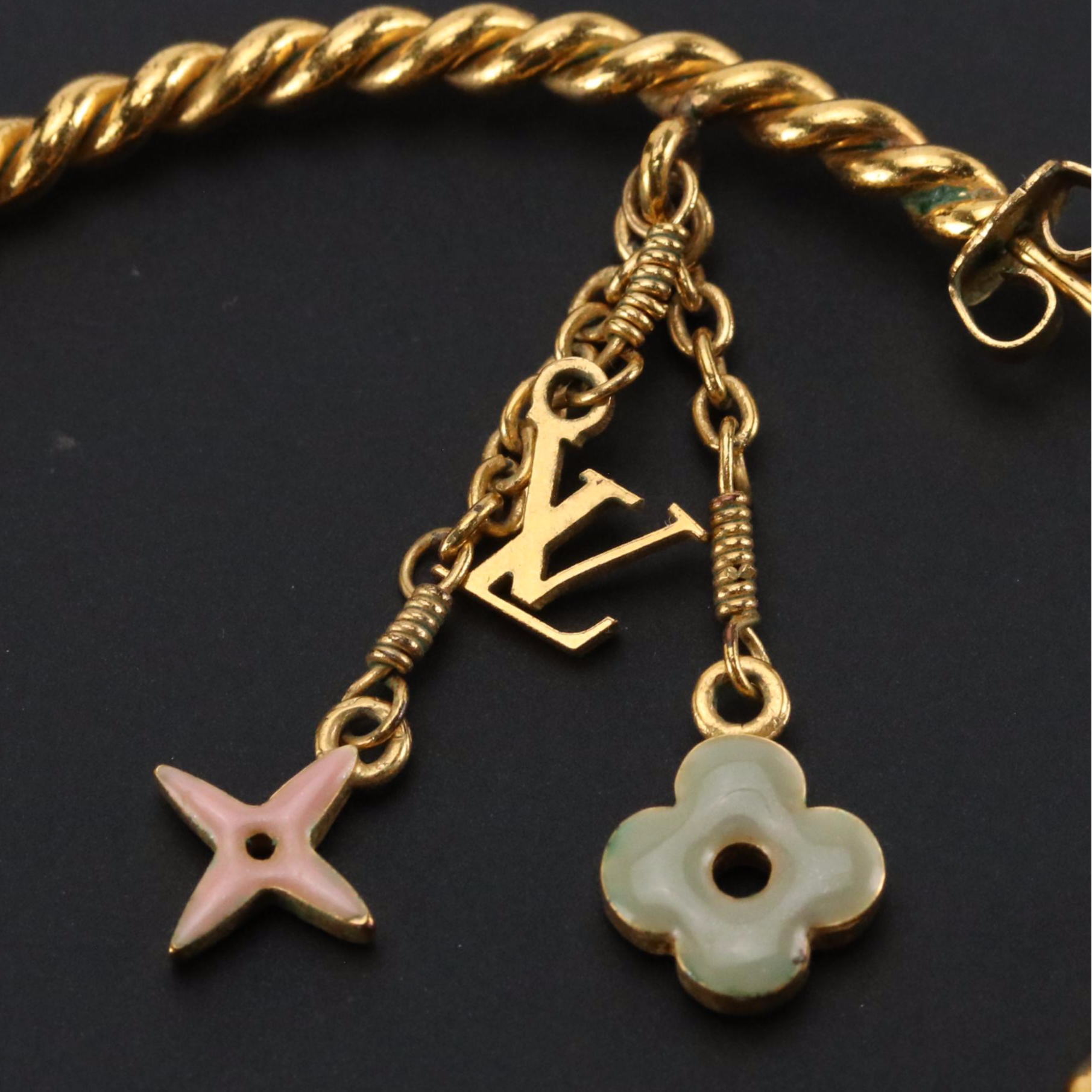 Louis Vuitton Creole Sweet Hoop Earrings with Dangling Enamel Charms