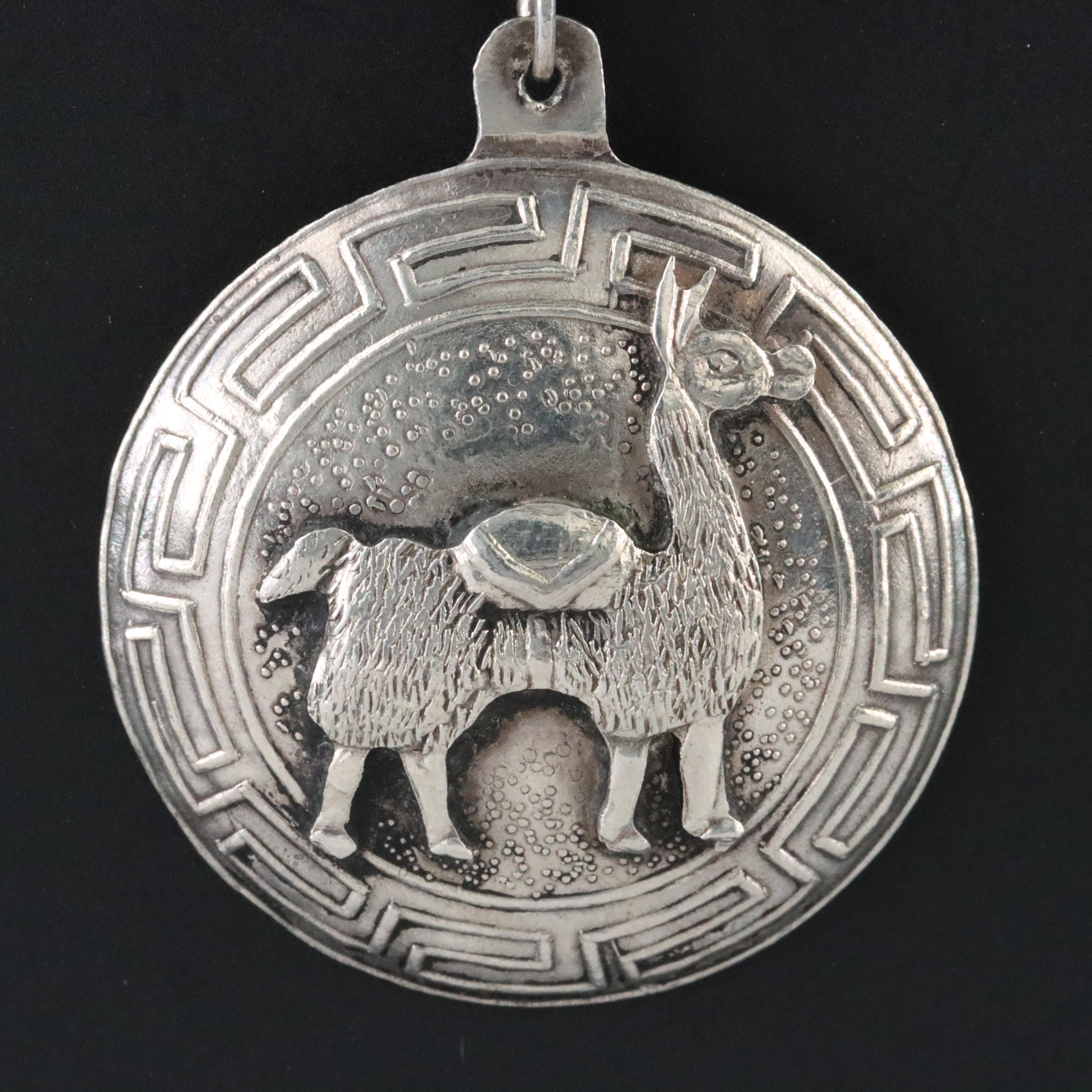 Vintage Peruvian Sterling Llama and Andes Mountains Necklace