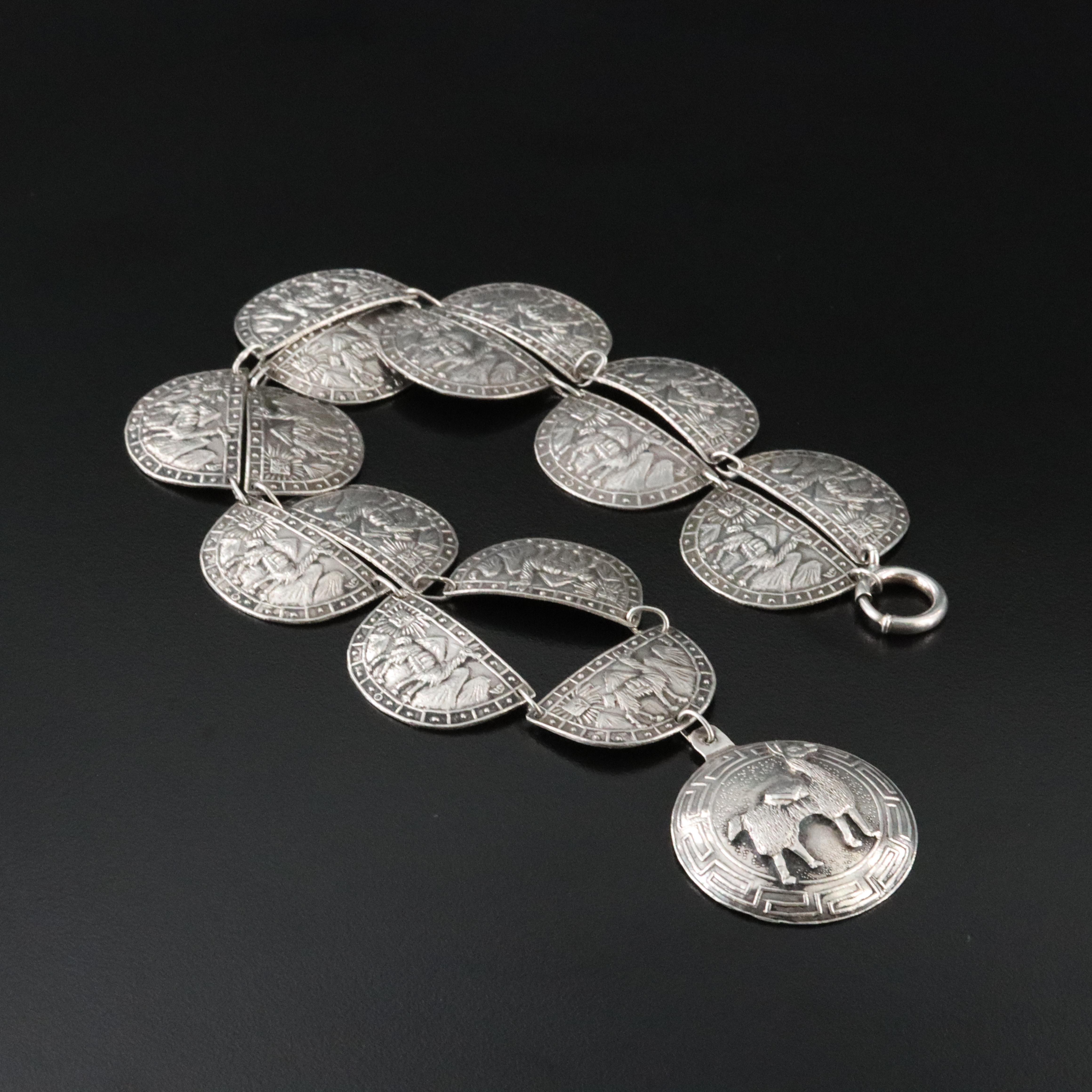 Vintage Peruvian Sterling Llama and Andes Mountains Necklace