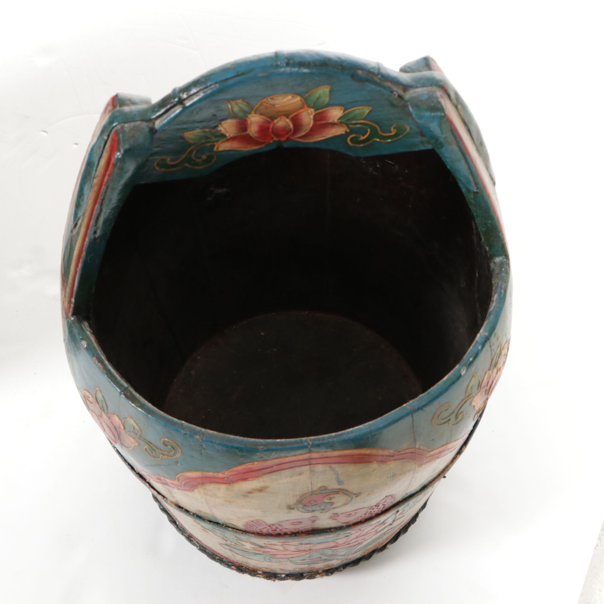 Hand-Painted and Iron Mounted Chinese Barrel Buckets