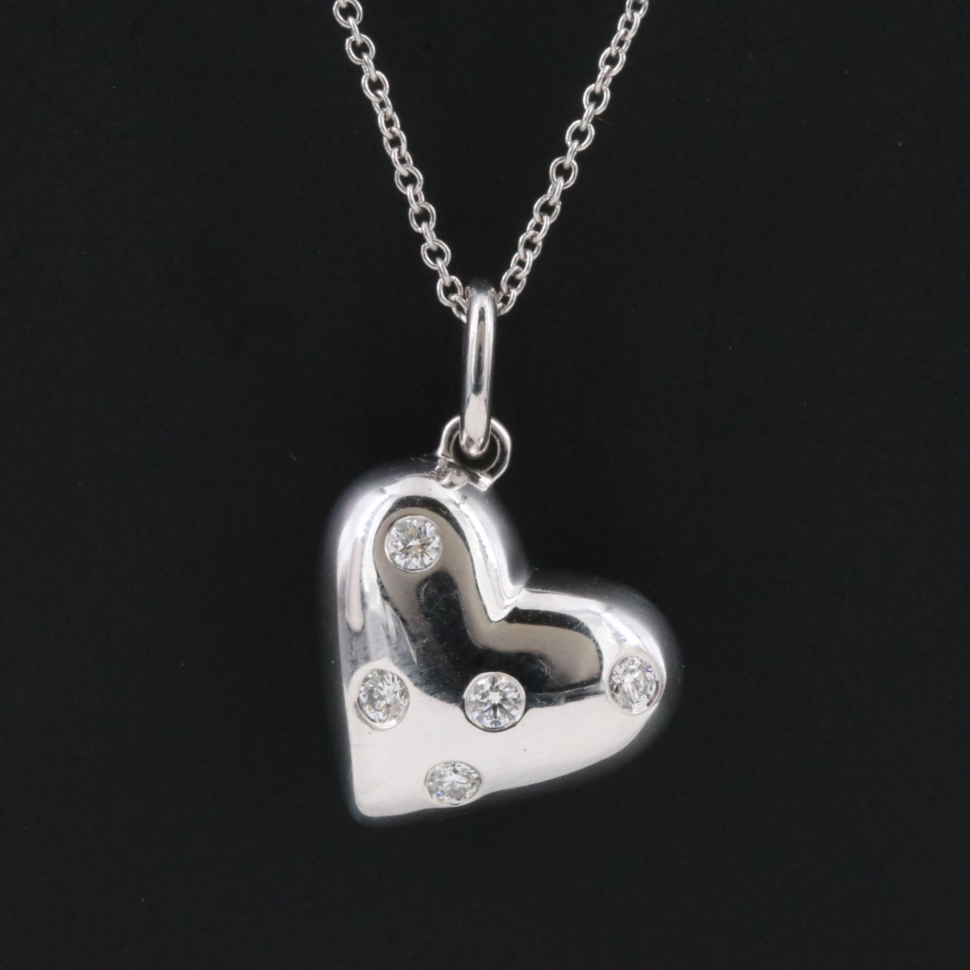Tiffany & Co. Etoile 18K Diamond Heart Charm Pendant Necklace