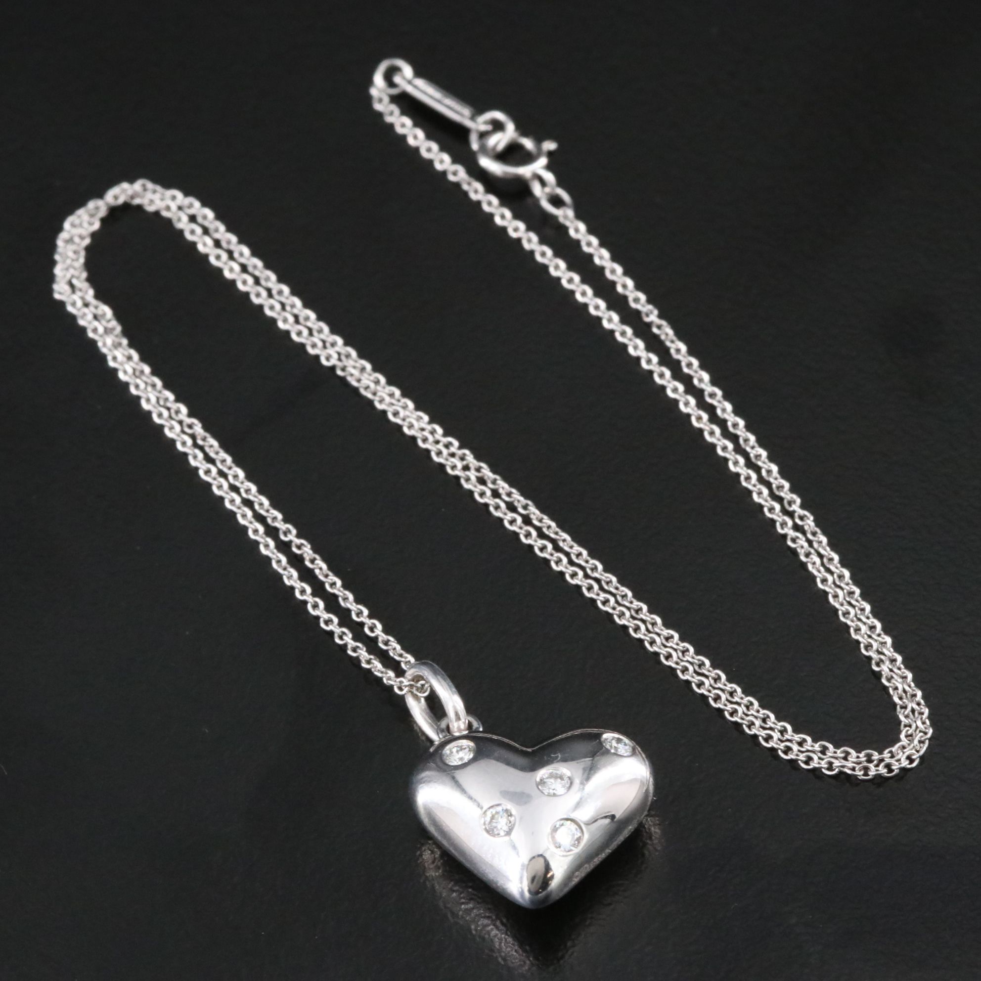 Tiffany & Co. Etoile 18K Diamond Heart Charm Pendant Necklace