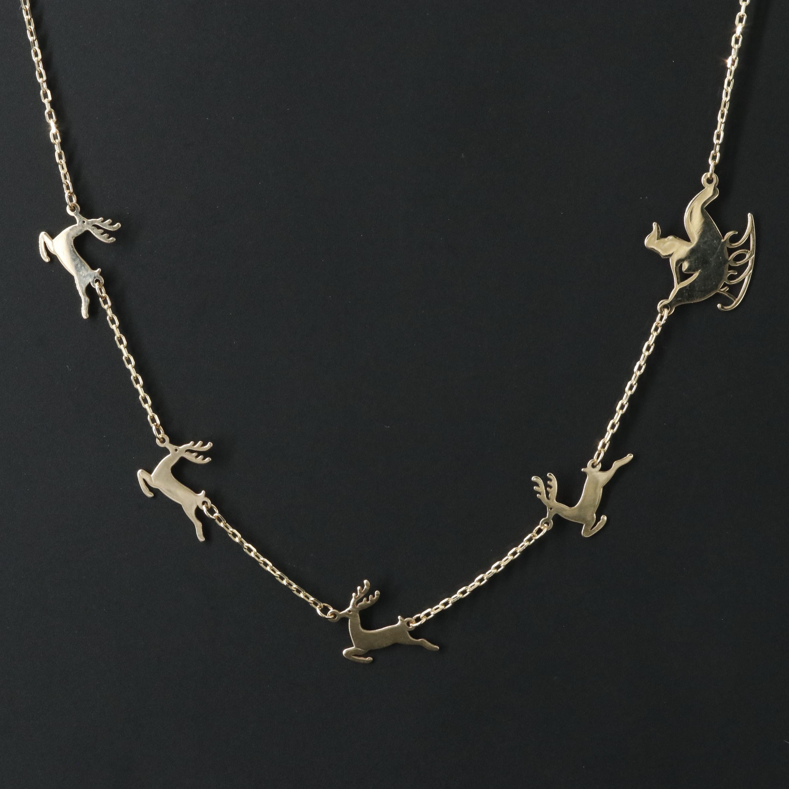 14K Santa and Reindeer Station Necklace