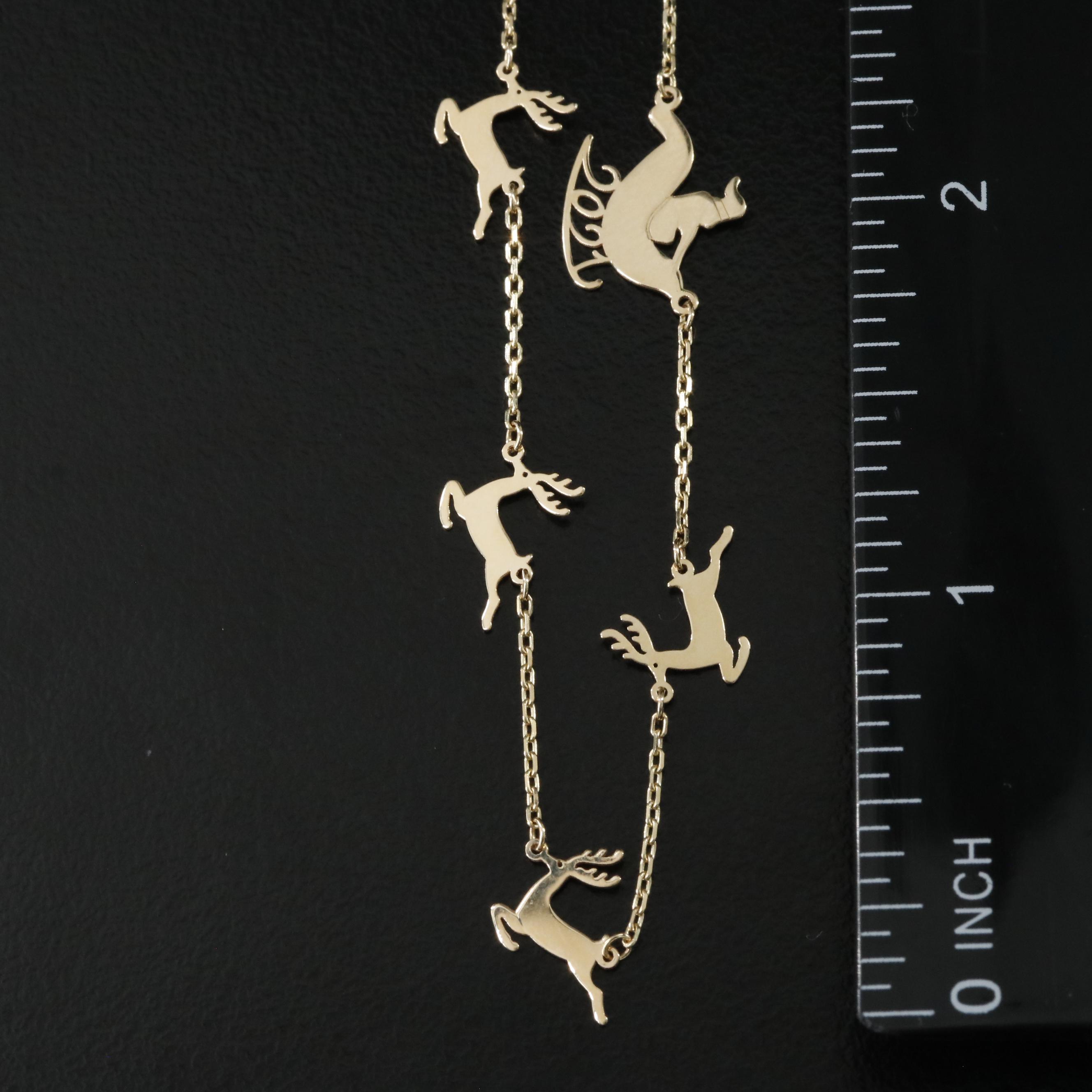 14K Santa and Reindeer Station Necklace