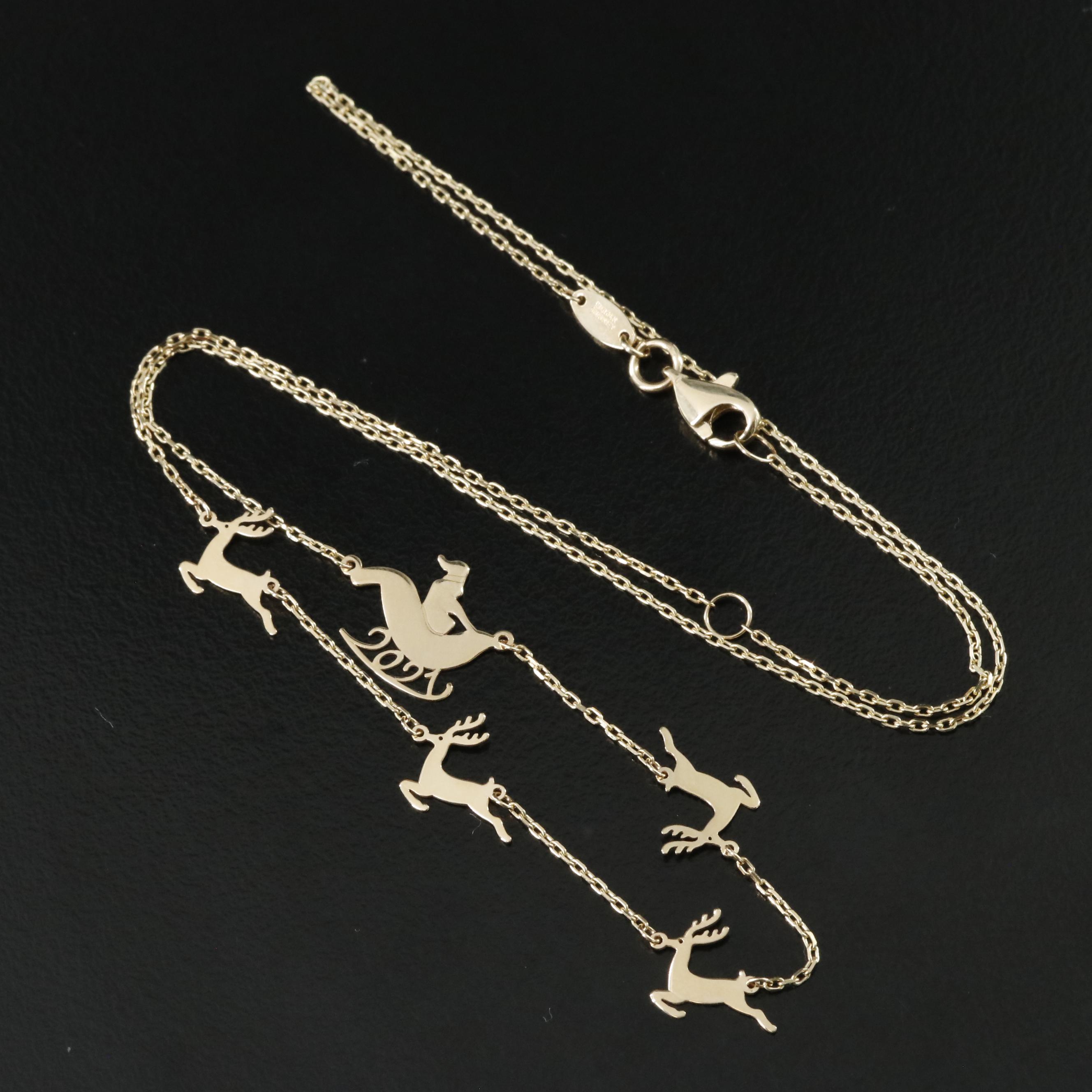 14K Santa and Reindeer Station Necklace