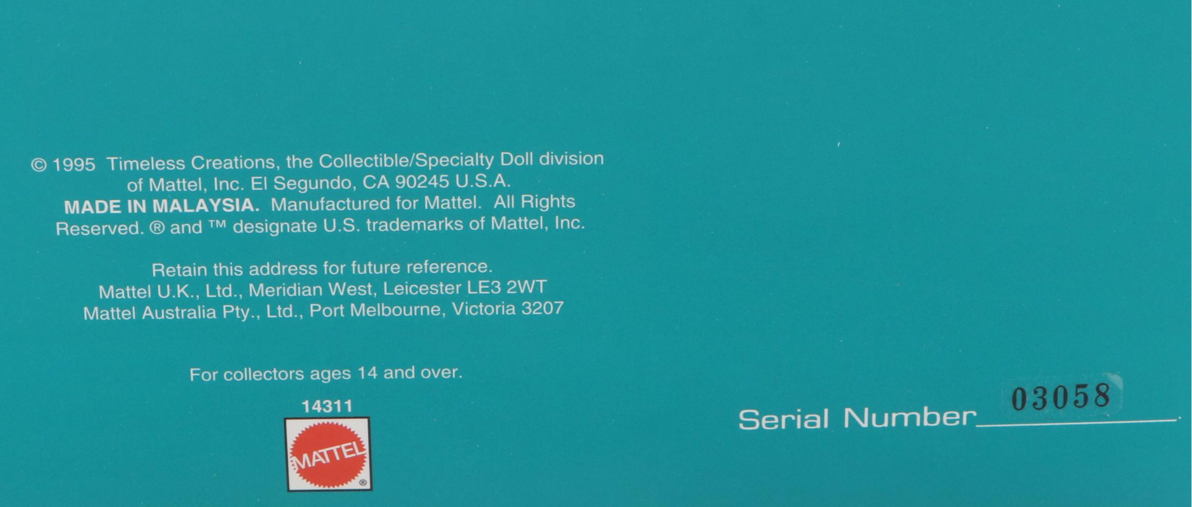 Mattel "Holiday Jewel" Porcelain Barbie Doll, 1995