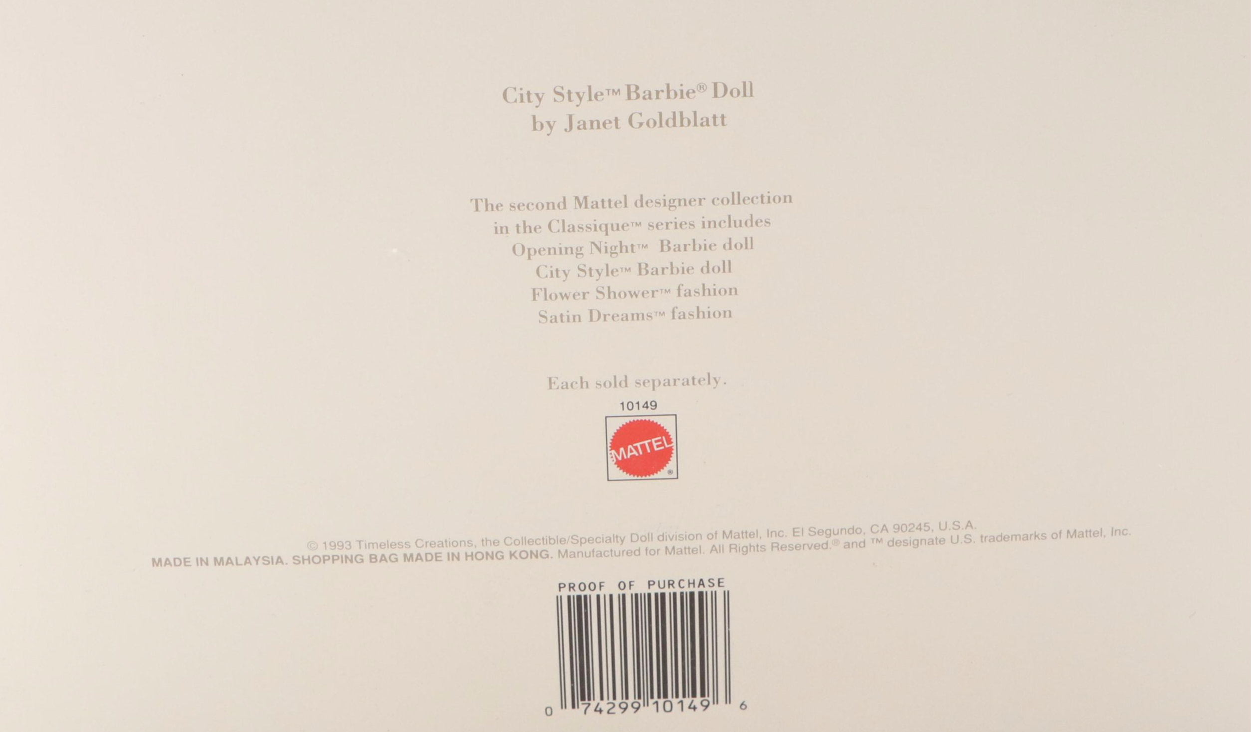 Mattel "City Style" Classique Collection Limited Edition Barbie Doll, 1993