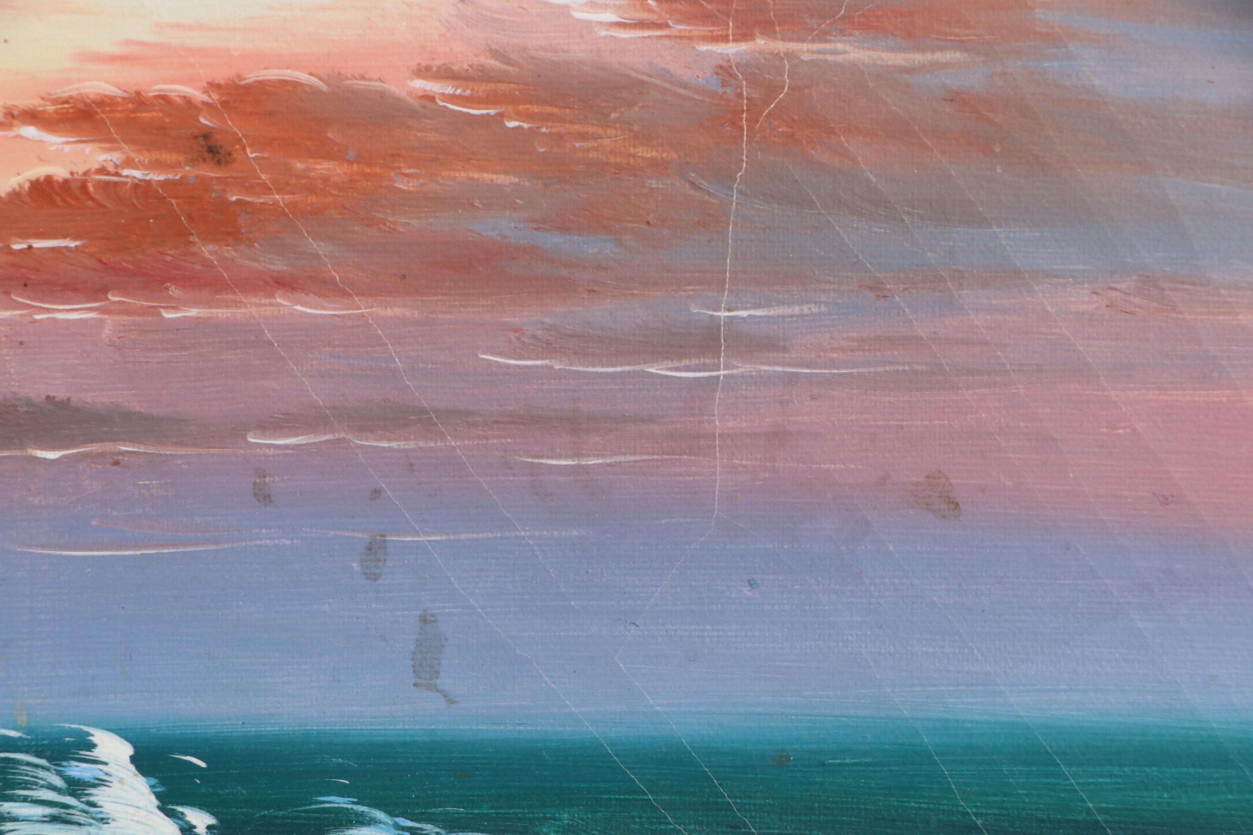 Coastal Cottage Landscape Oil Painting, Circa 1980