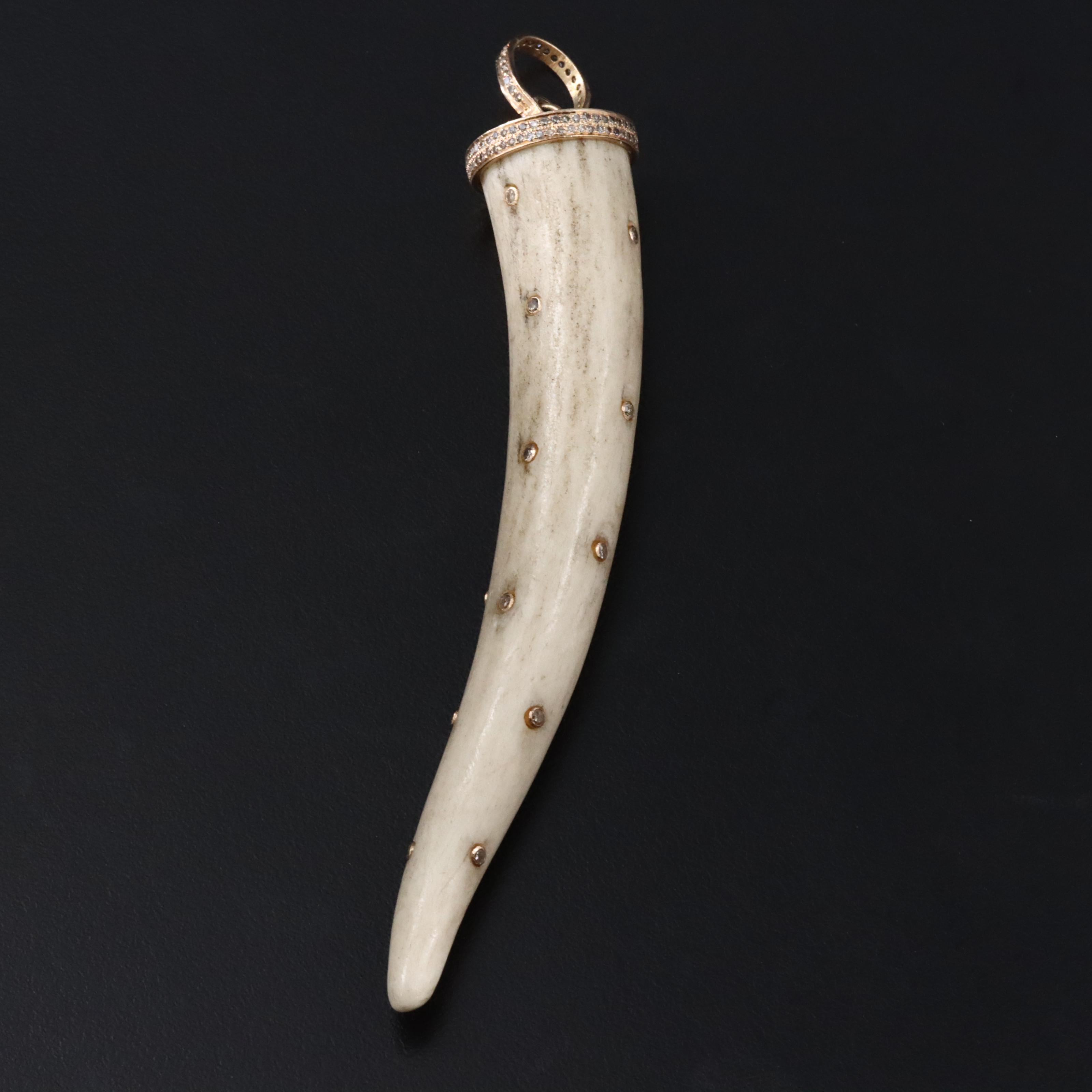 14K Bone and Diamond Fang Pendant Attributed to Sheryl Lowe