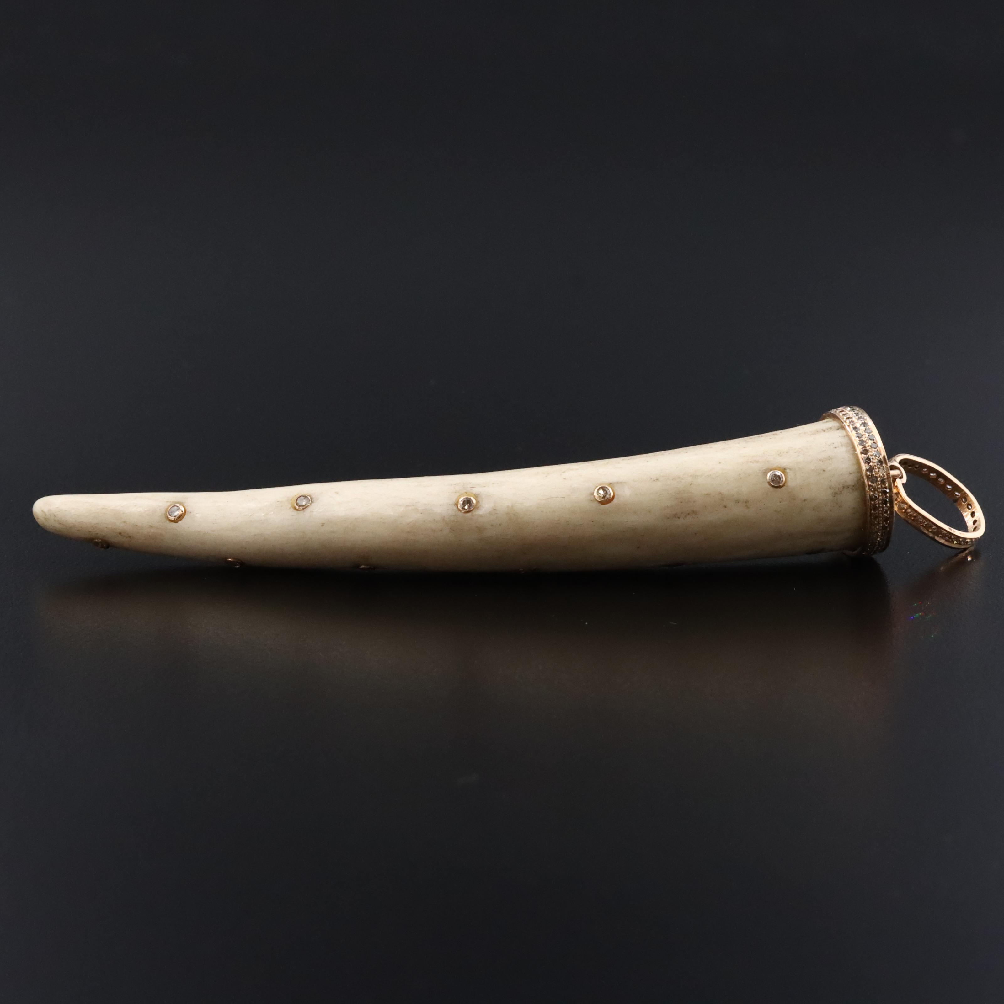 14K Bone and Diamond Fang Pendant Attributed to Sheryl Lowe