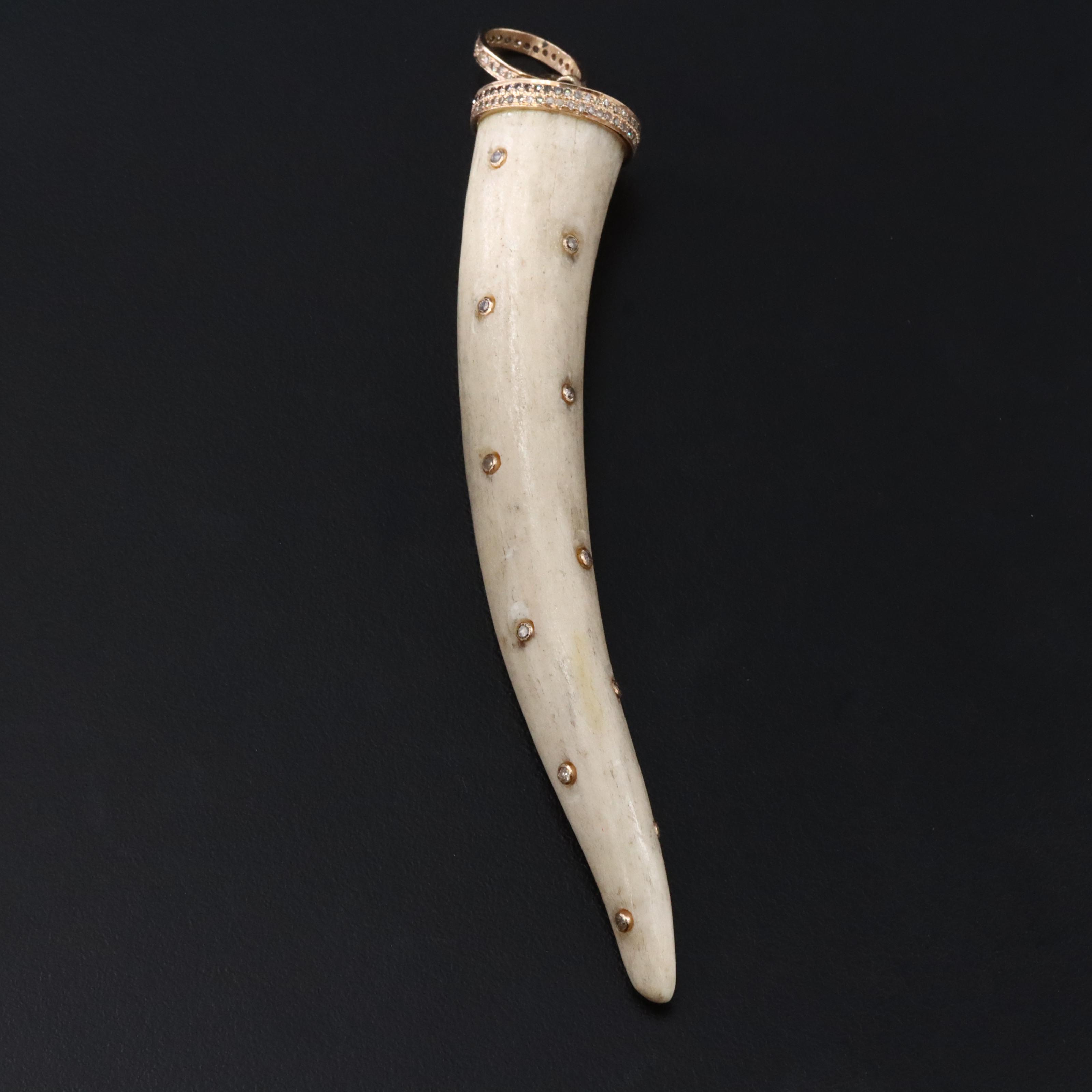 14K Bone and Diamond Fang Pendant Attributed to Sheryl Lowe
