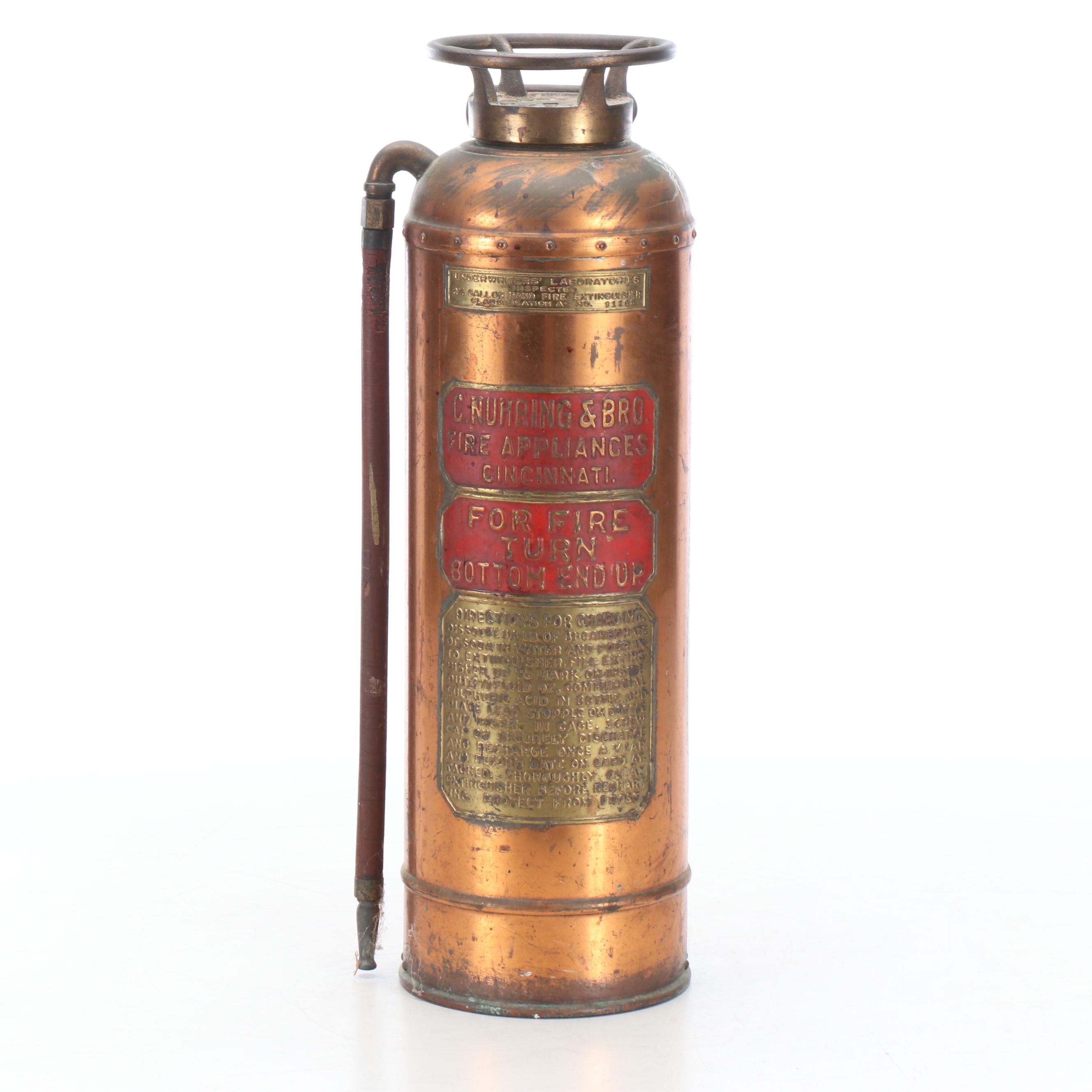 C. Nuhring & Bro. 2.5 Gallon Metal Hand Fire Extinguisher, Early 20th Century