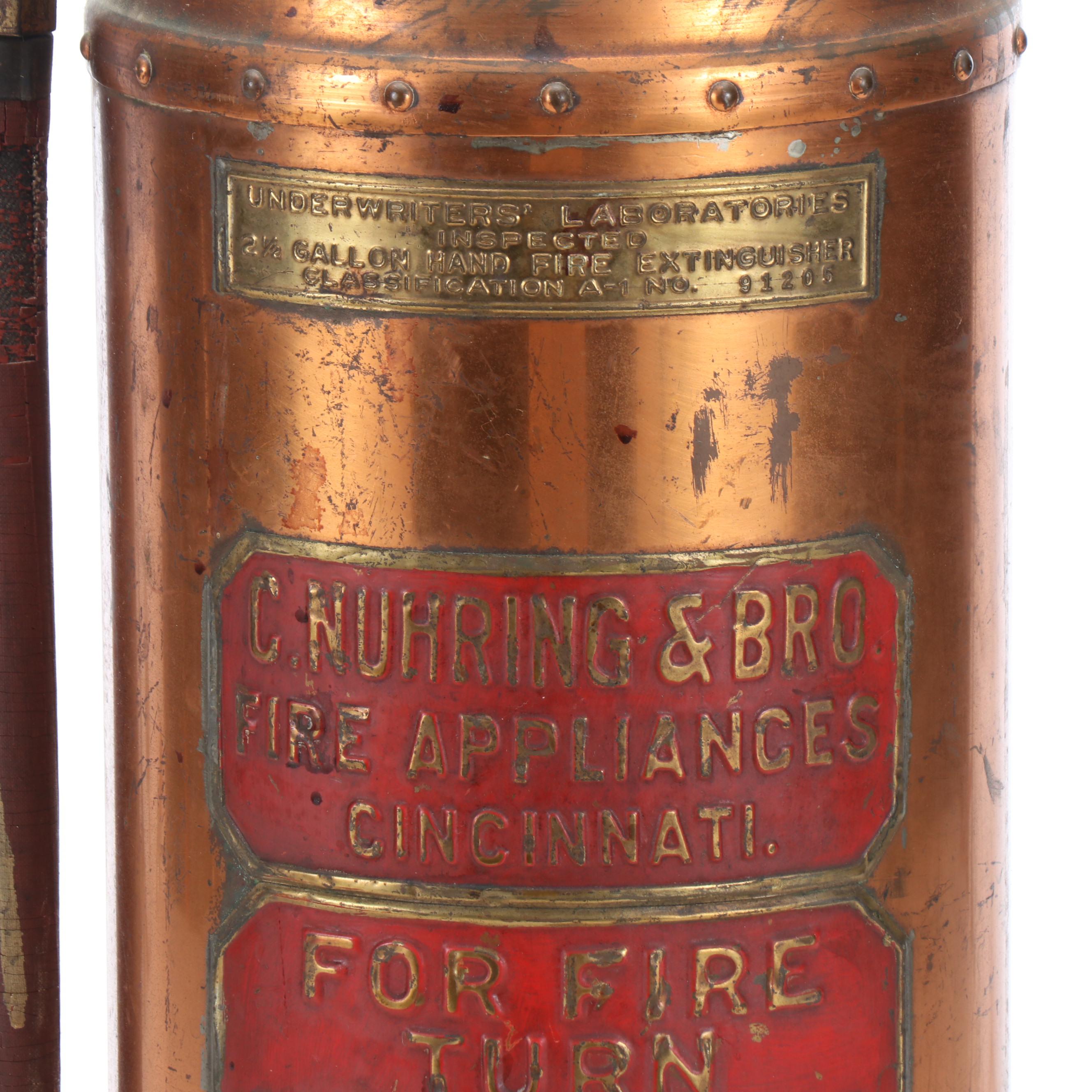 C. Nuhring & Bro. 2.5 Gallon Metal Hand Fire Extinguisher, Early 20th Century