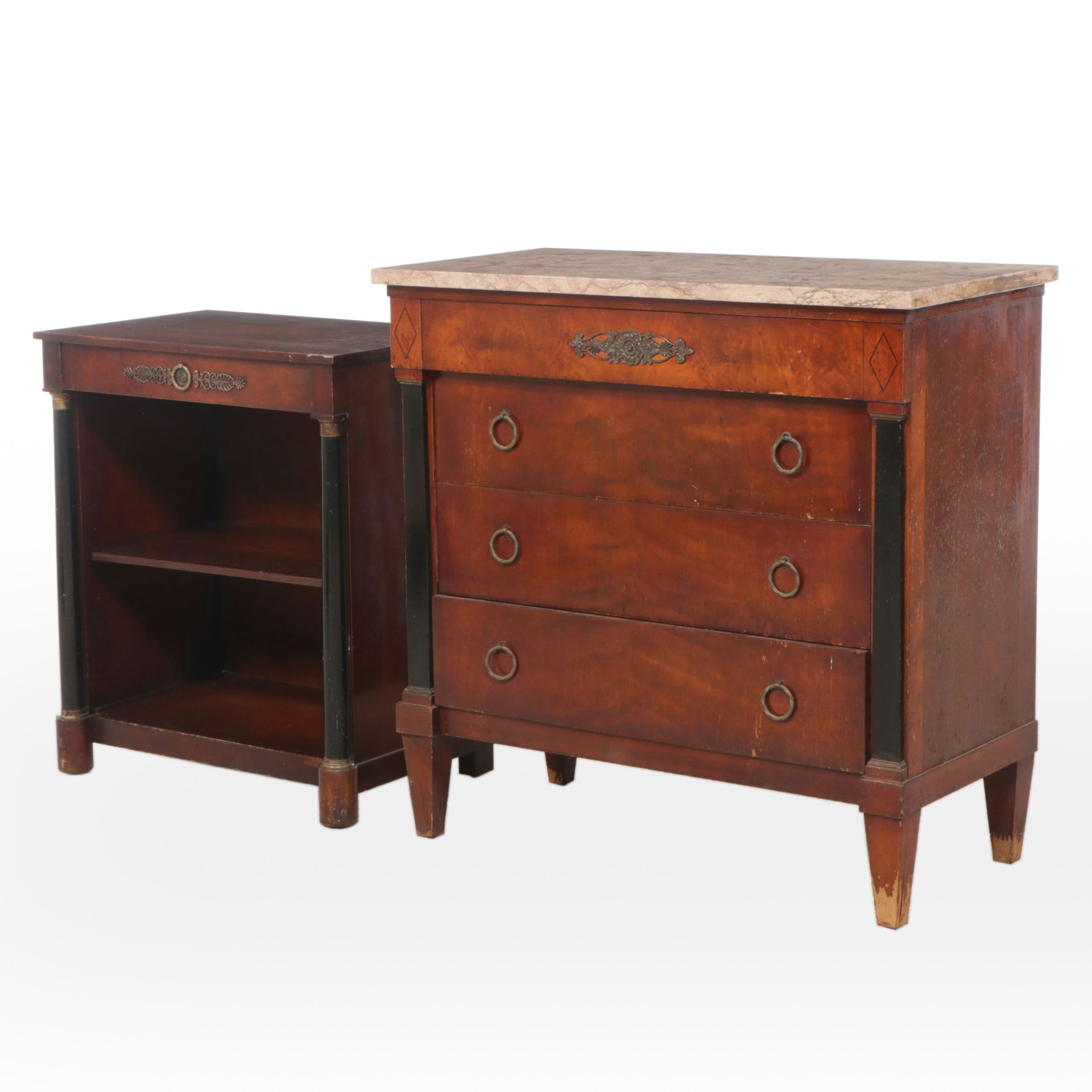 Empire Style Mahogany Washstand with Marble Top and Nightstand