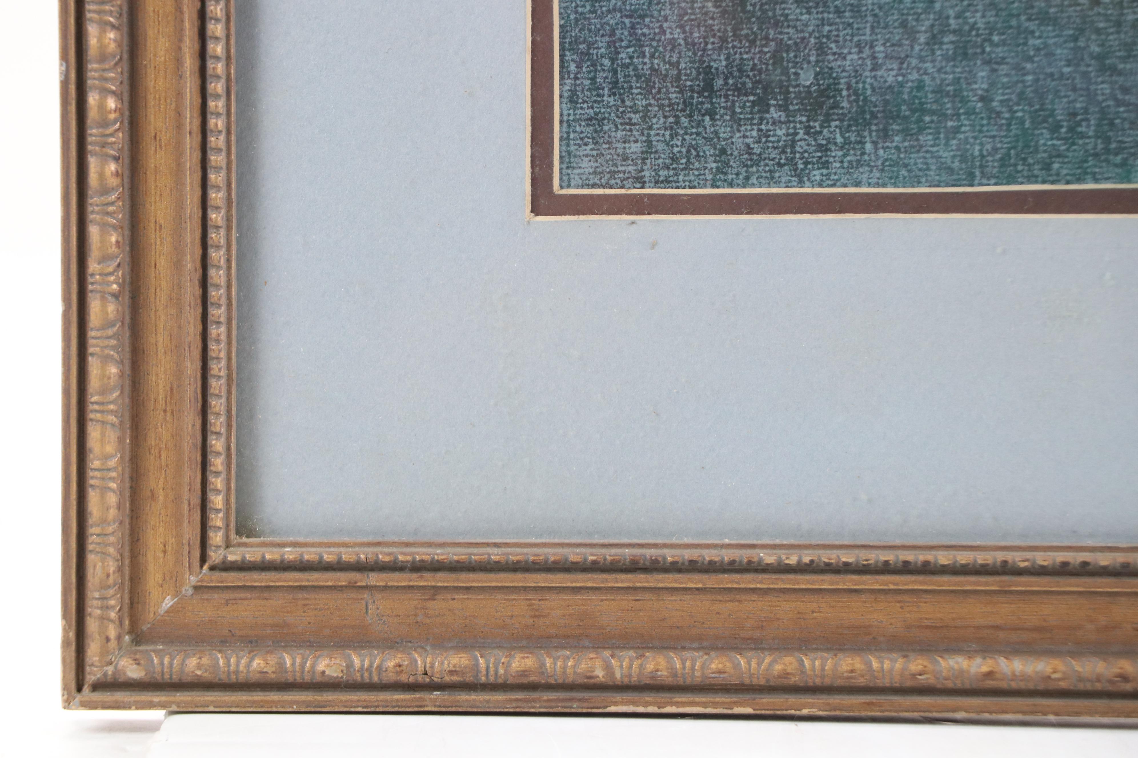 Glenn Volz Chalk Pastel Landscape Drawing with River Barges, 1981