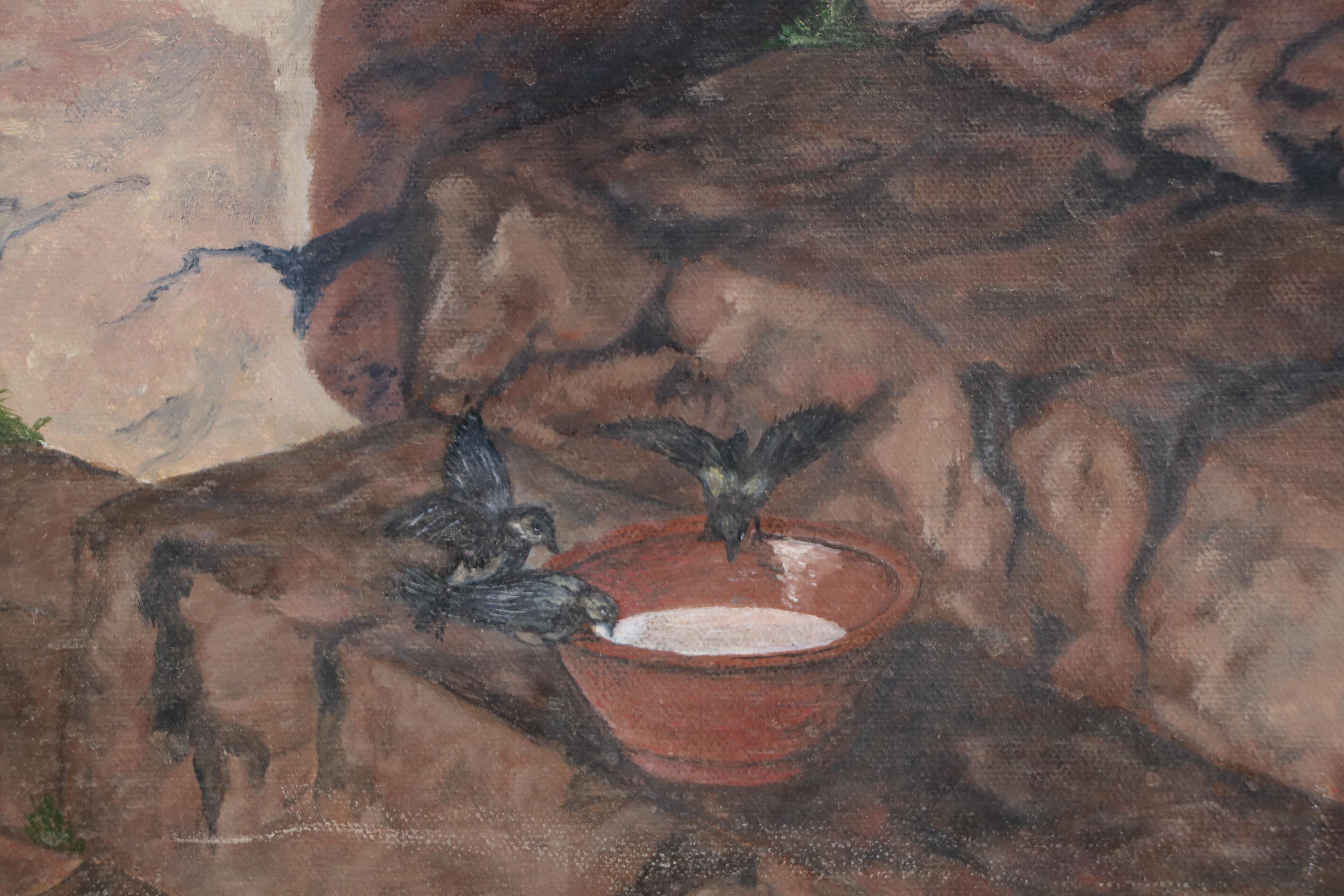 Oil Painting After Herman Von Kaulbach "Girl With Hat Trying to Catch a Bird"