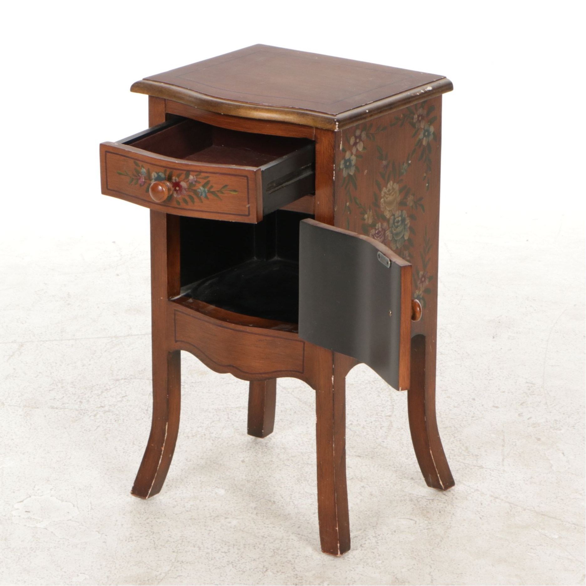 Small Wooden Accent Cabinet with Bouquet and Floral Motif, Late 20th Century