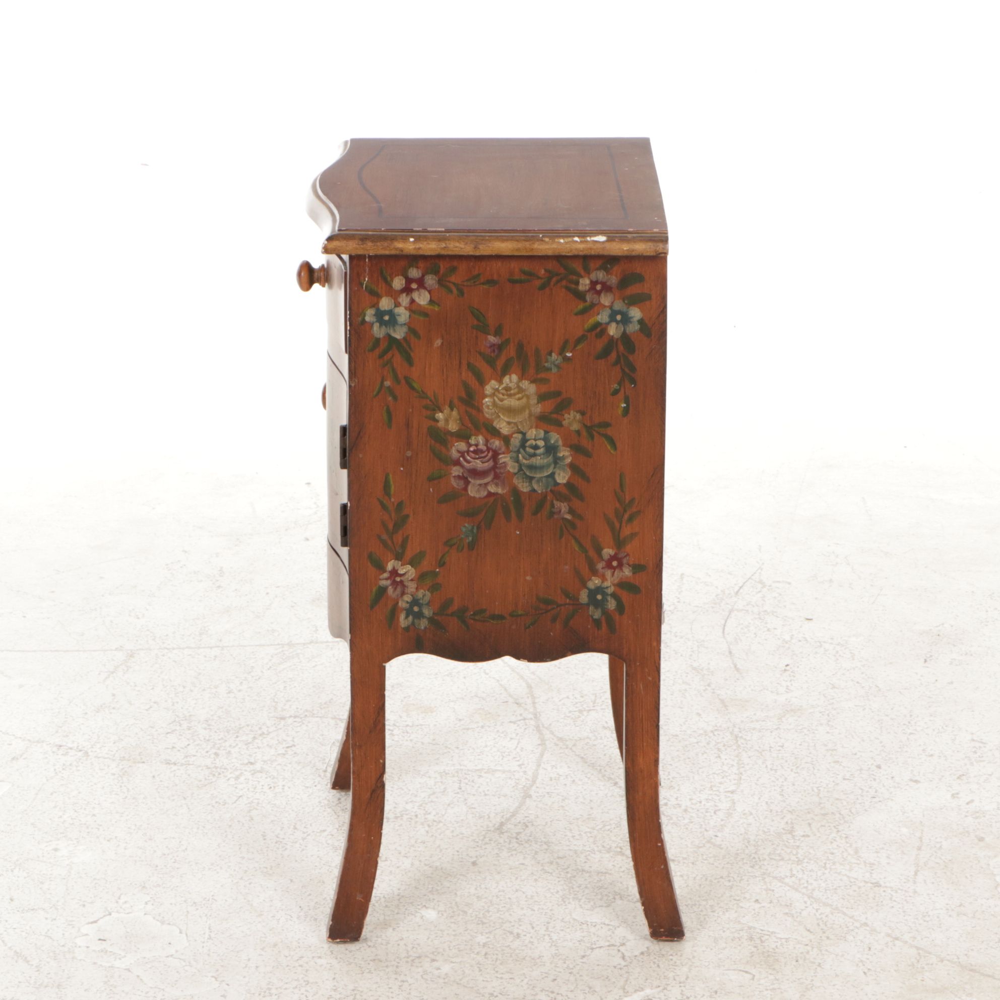 Small Wooden Accent Cabinet with Bouquet and Floral Motif, Late 20th Century
