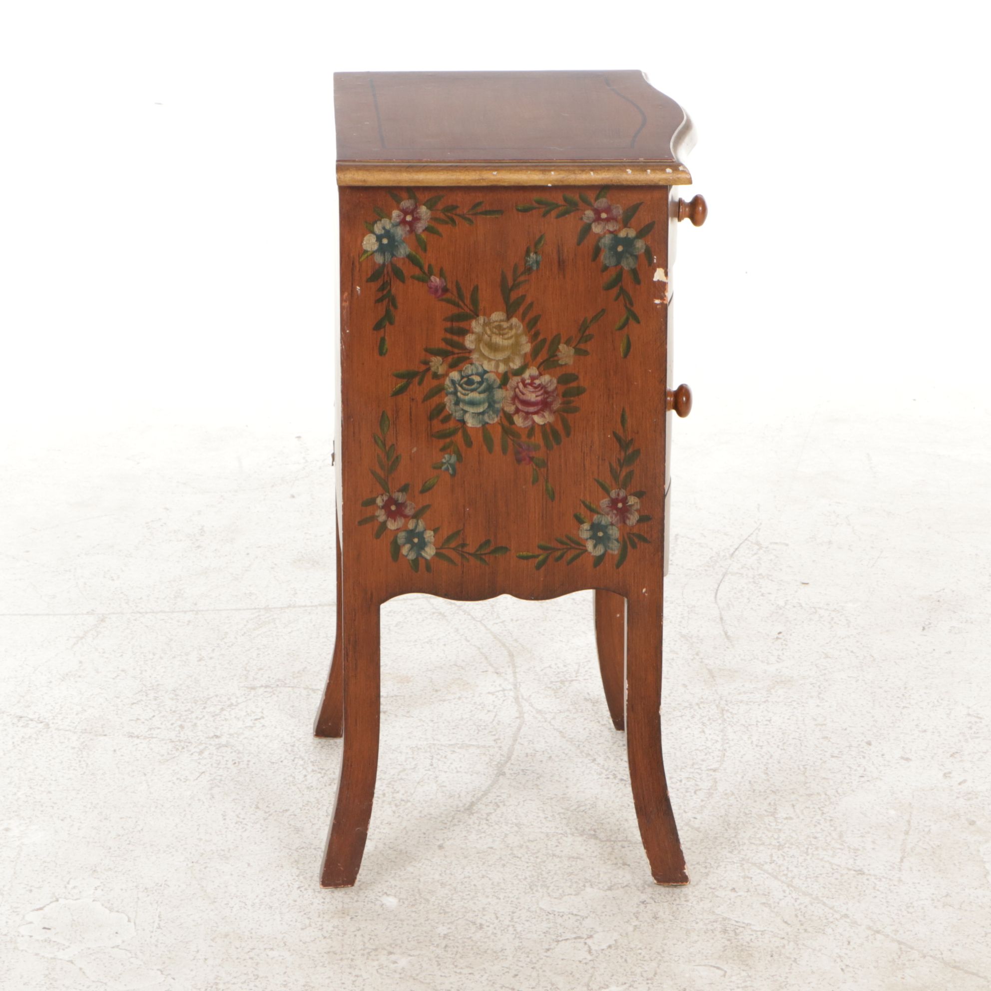 Small Wooden Accent Cabinet with Bouquet and Floral Motif, Late 20th Century