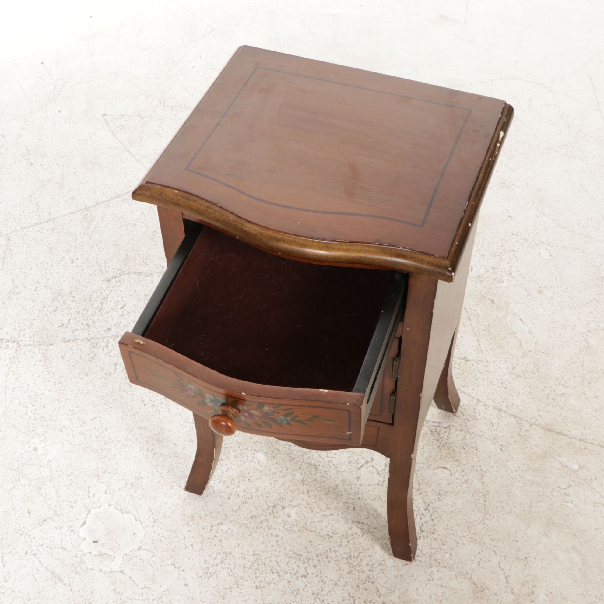 Small Wooden Accent Cabinet with Bouquet and Floral Motif, Late 20th Century