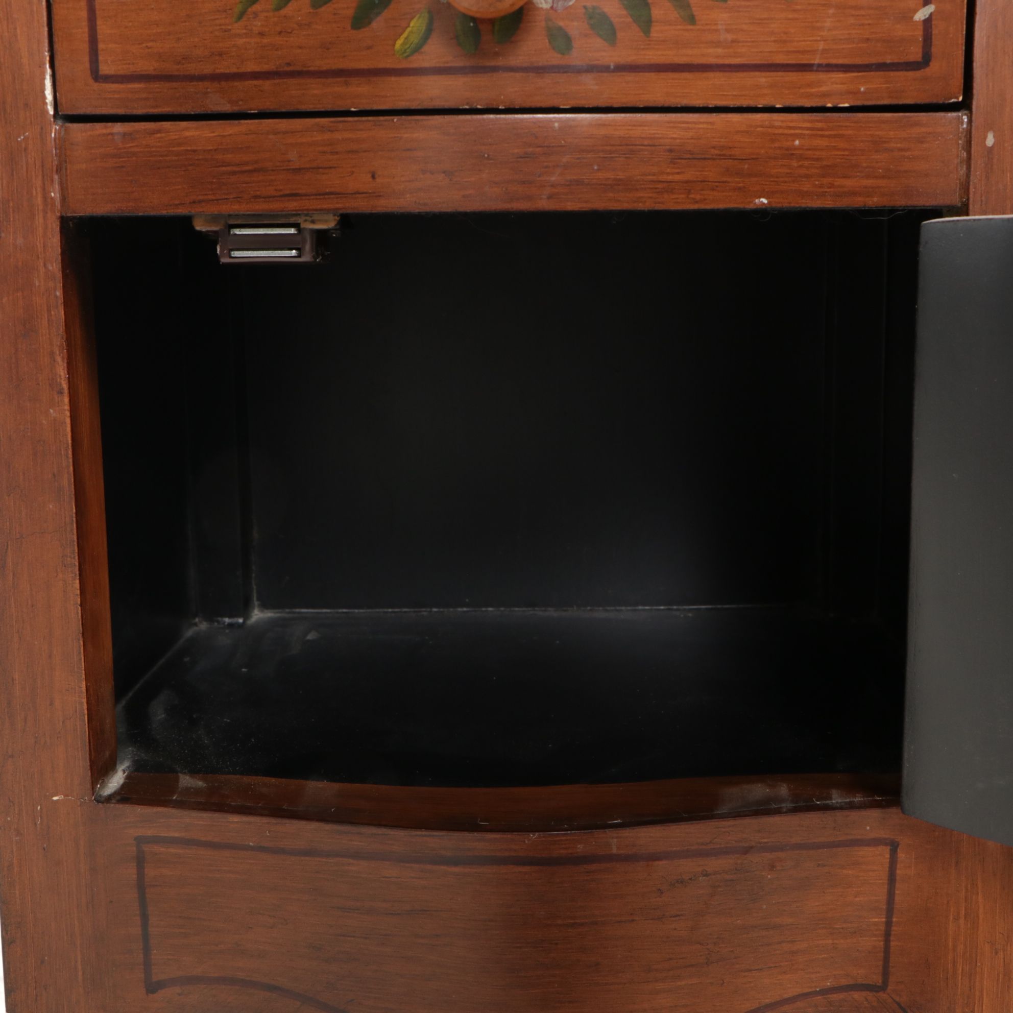 Small Wooden Accent Cabinet with Bouquet and Floral Motif, Late 20th Century