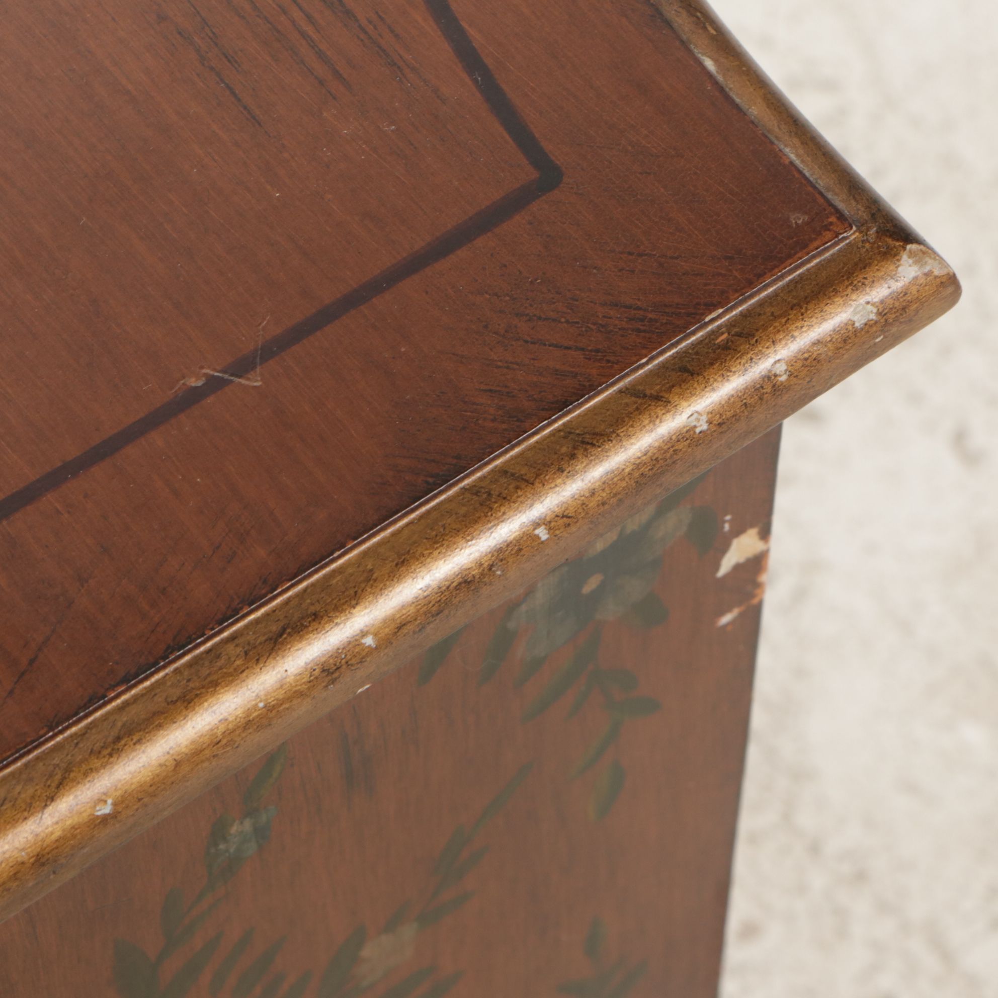 Small Wooden Accent Cabinet with Bouquet and Floral Motif, Late 20th Century