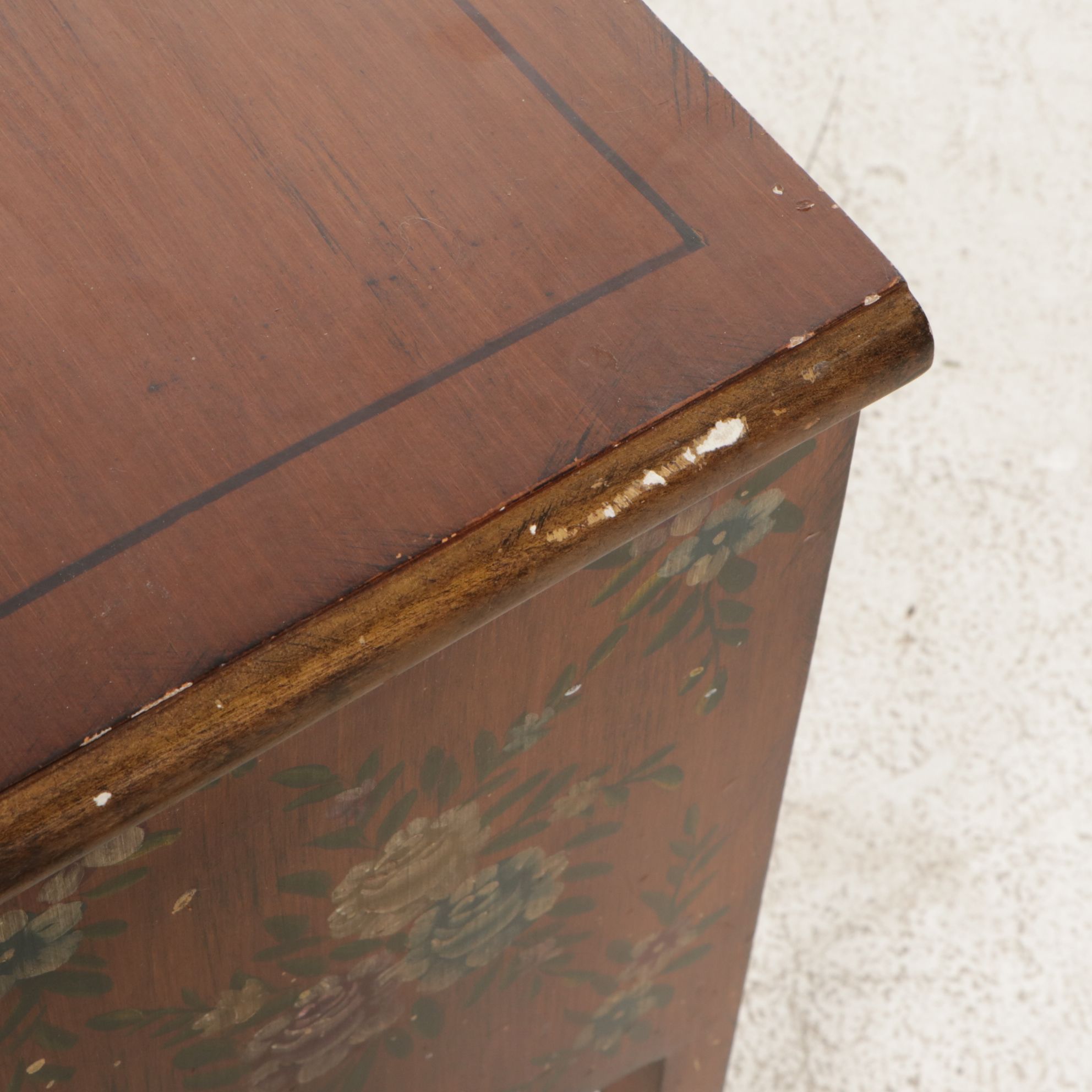 Small Wooden Accent Cabinet with Bouquet and Floral Motif, Late 20th Century