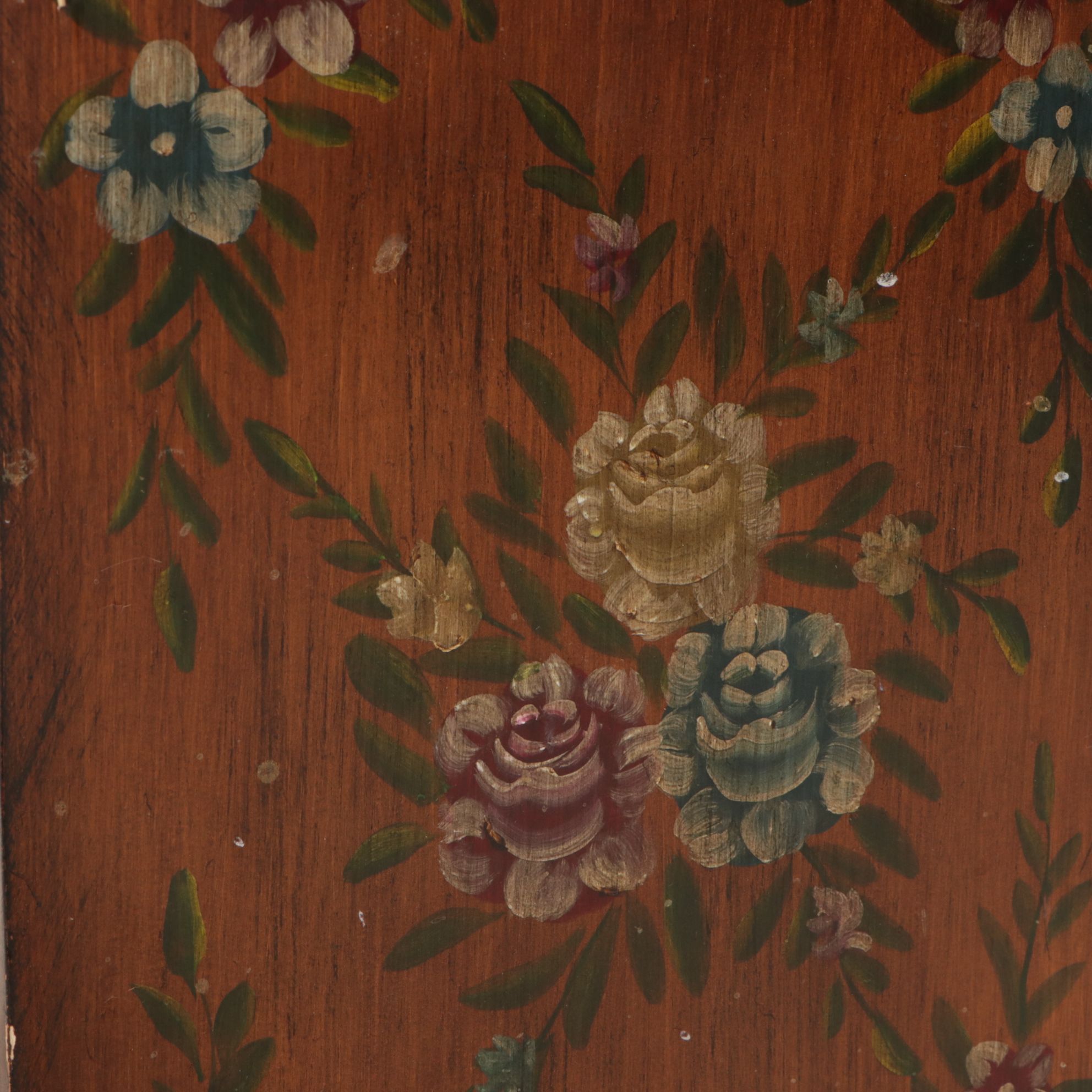 Small Wooden Accent Cabinet with Bouquet and Floral Motif, Late 20th Century