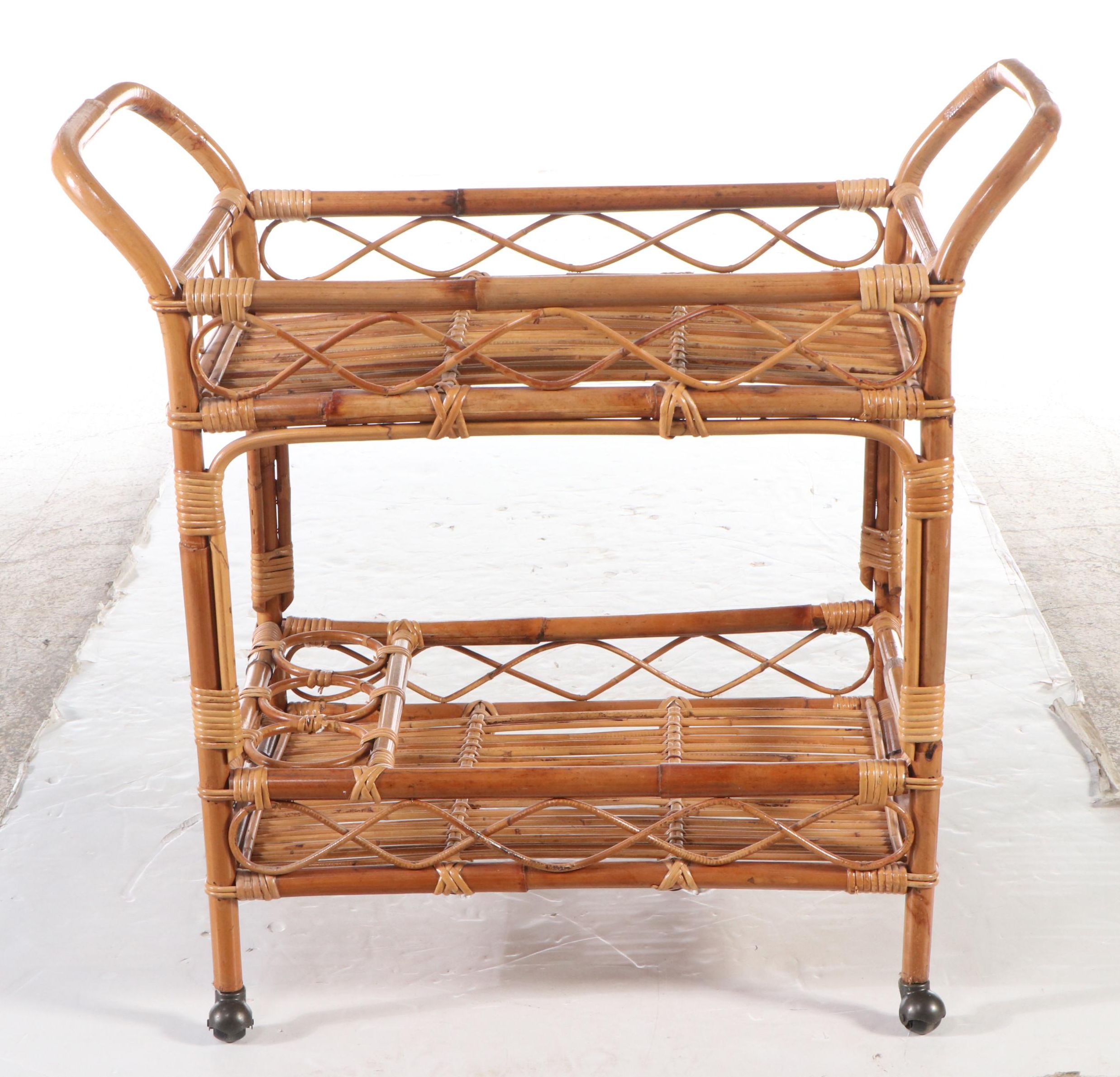Rattan Two-Tiered Bar Cart, Mid to Late 20th Century