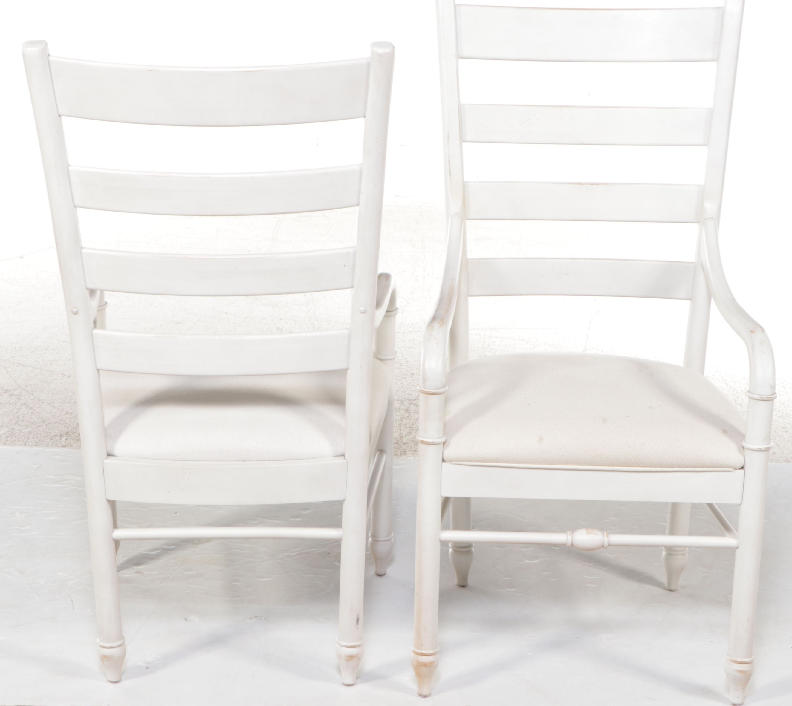 Pair of American Drew White-Painted Wood Ladder-Back Armchairs